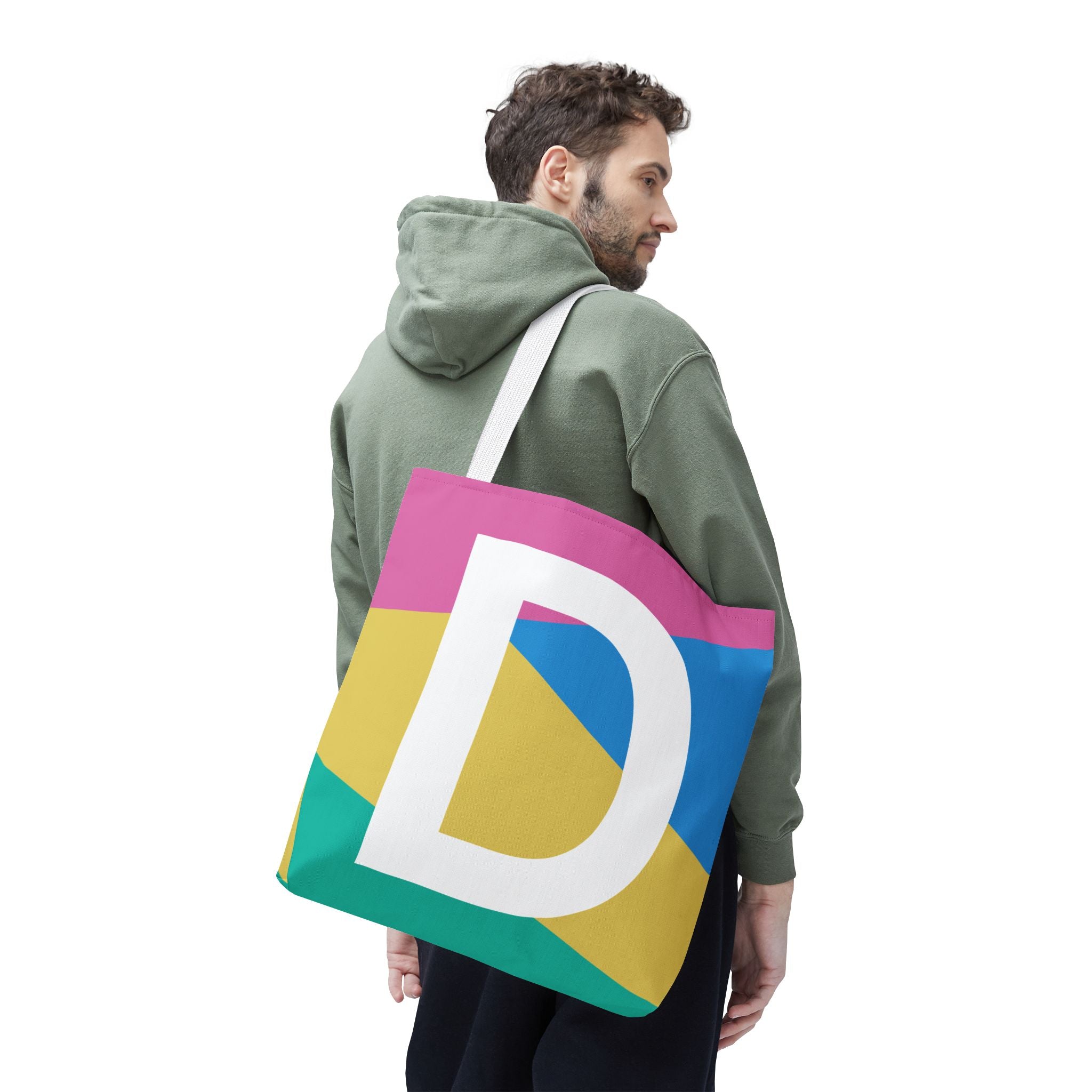 Monogram 'D' Colorblock Tote Bag — Personalized Initial D Shoulder Tote