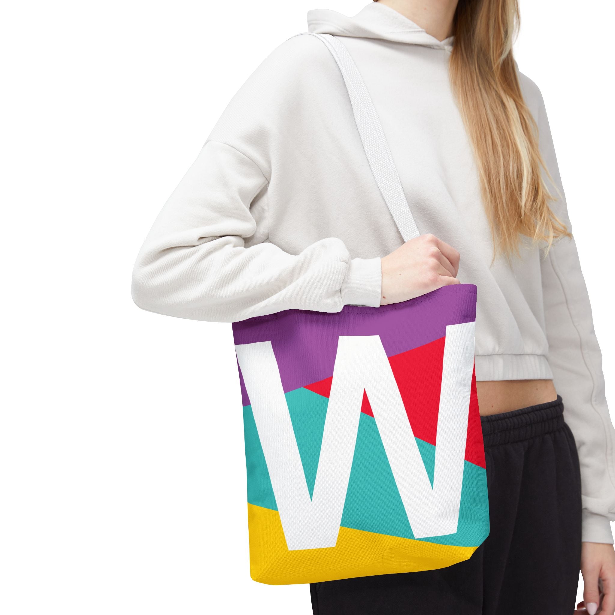 Monogram 'W' Colorblock Tote Bag — Personalized Initial W Shoulder Tote