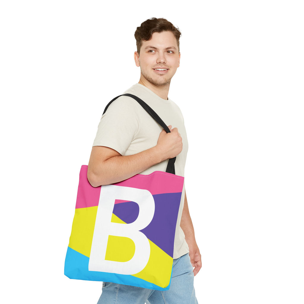 Monogram 'B' Colorblock Tote Bag — Personalized Initial B Shoulder Tote