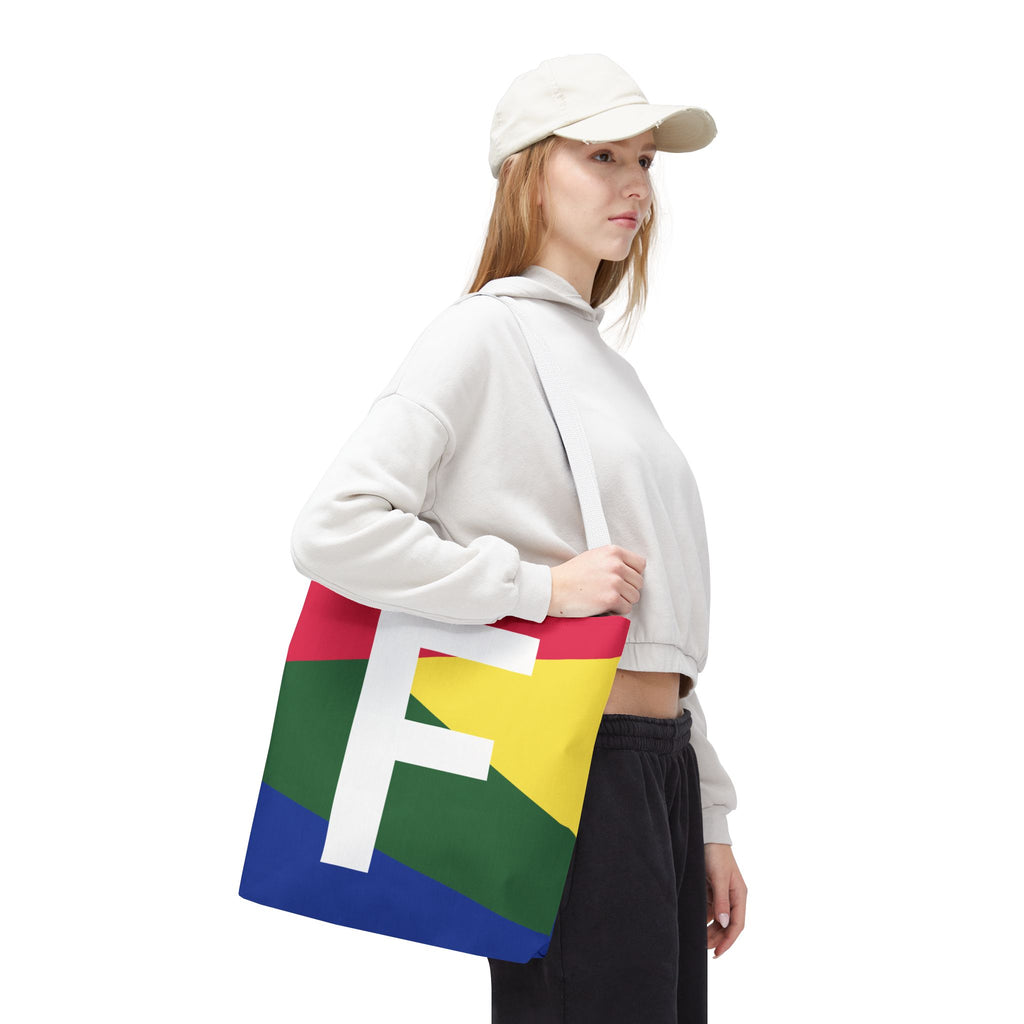 Monogram 'F' Colorblock Tote Bag — Personalized Initial F Shoulder Tote