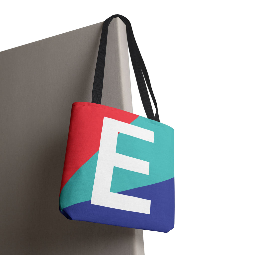 Monogram 'E' Colorblock Tote Bag — Personalized Initial E Shoulder Tote