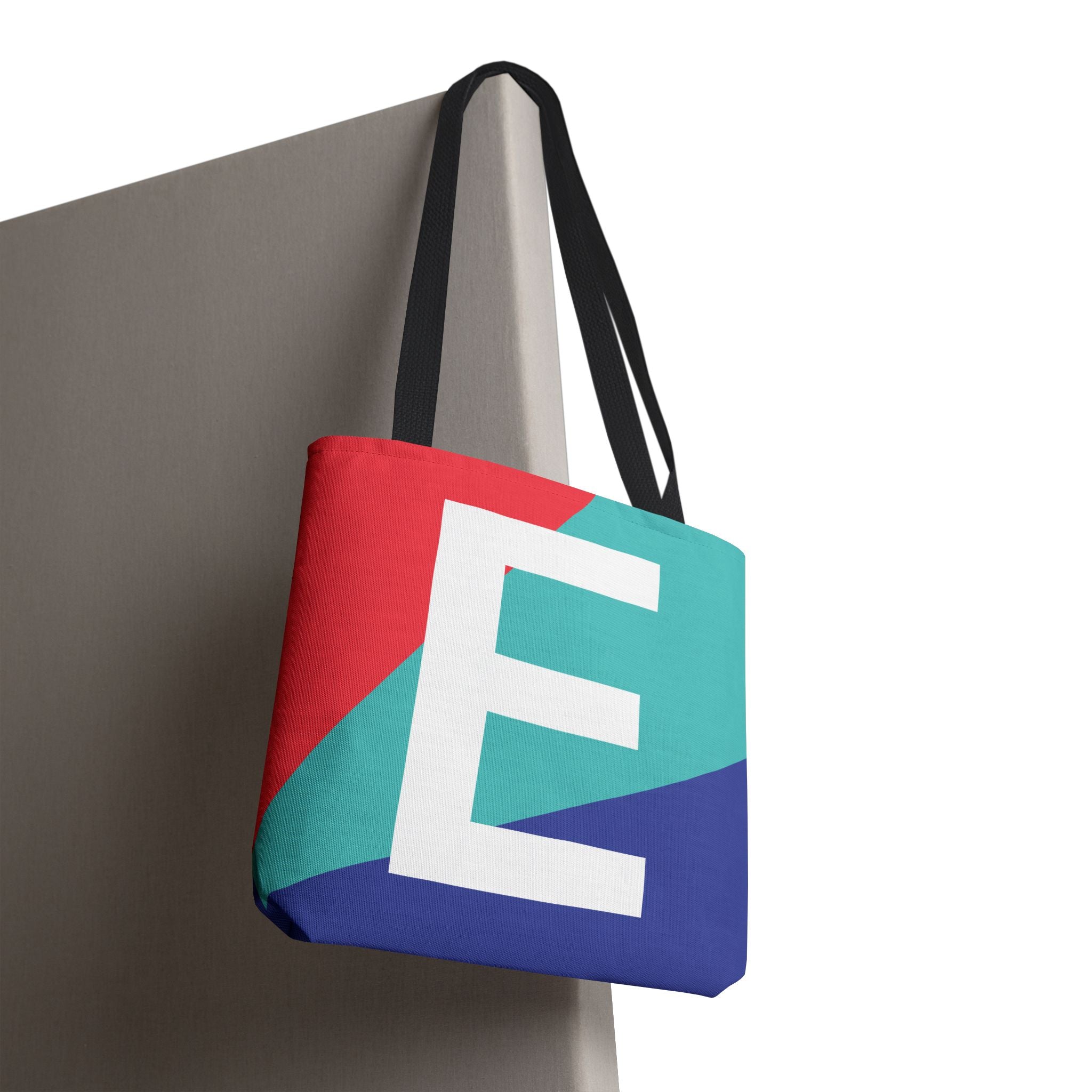 Monogram 'E' Colorblock Tote Bag — Personalized Initial E Shoulder Tote