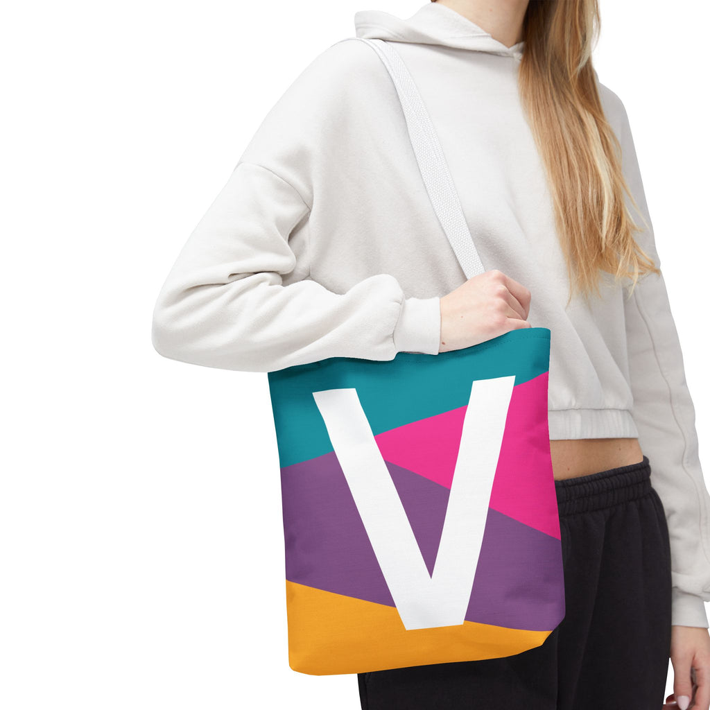 Monogram 'V' Colorblock Tote Bag — Personalized Initial V Shoulder Tote