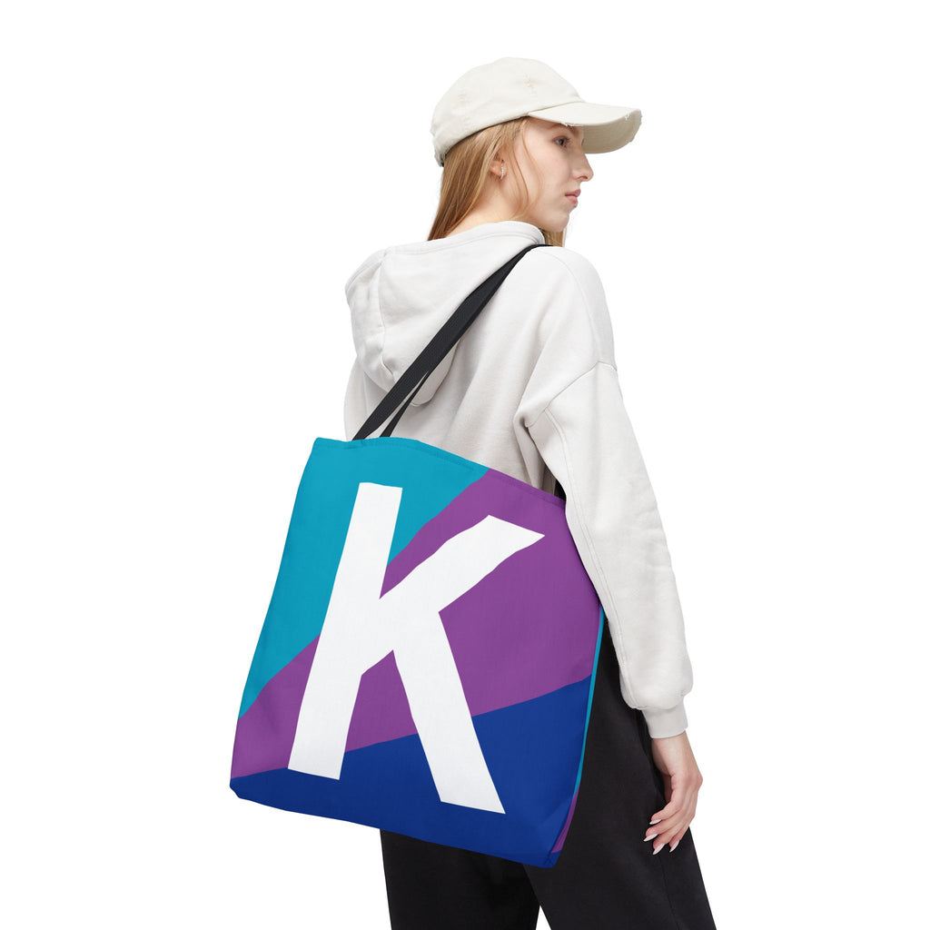 Monogram 'K' Colorblock Tote Bag — Personalized Initial K Shoulder Tote