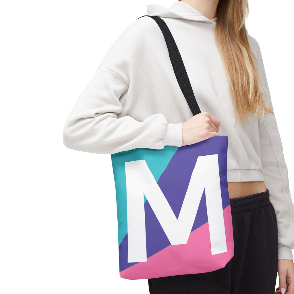 Monogram 'M' Colorblock Tote Bag — Personalized Initial M Shoulder Tote