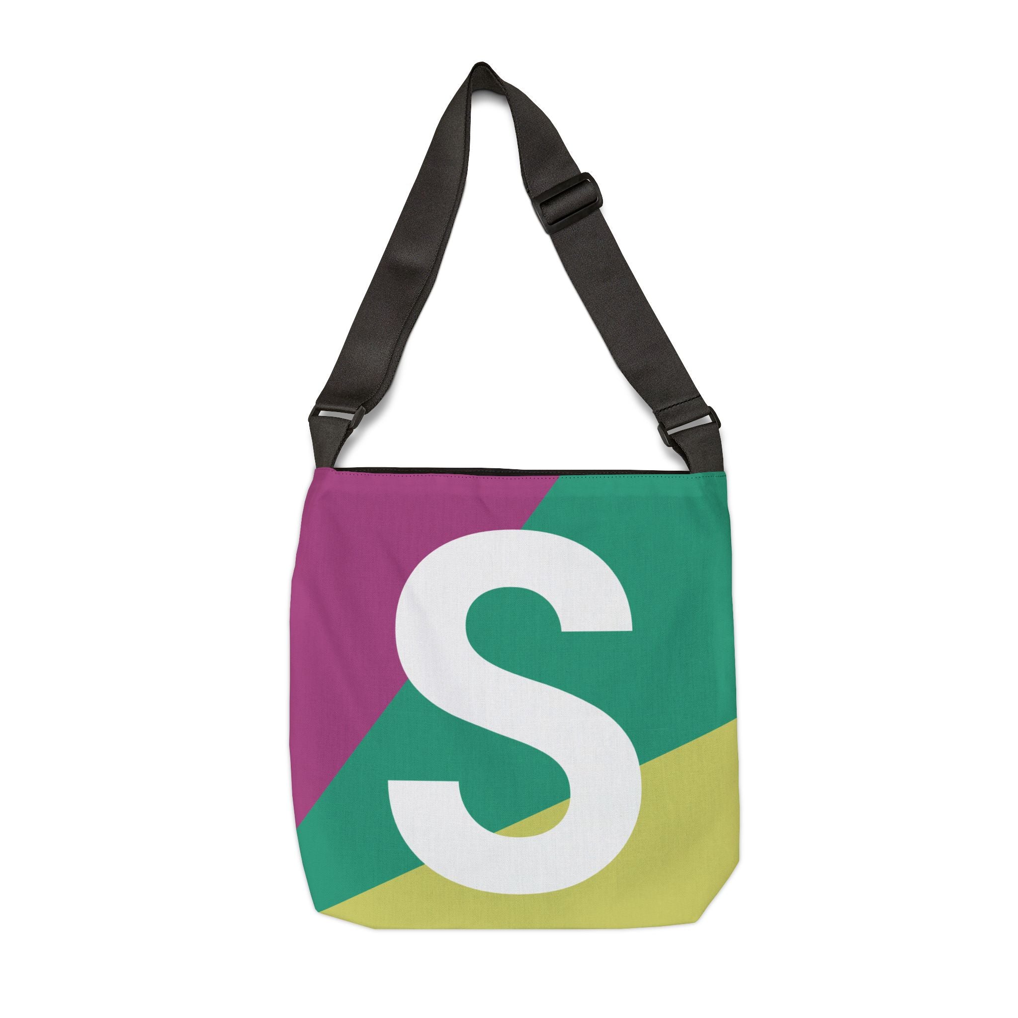 Initial Letter 'S' Colorblock Adjustable Tote Bag — Monogram Alphabet Shoulder Bag