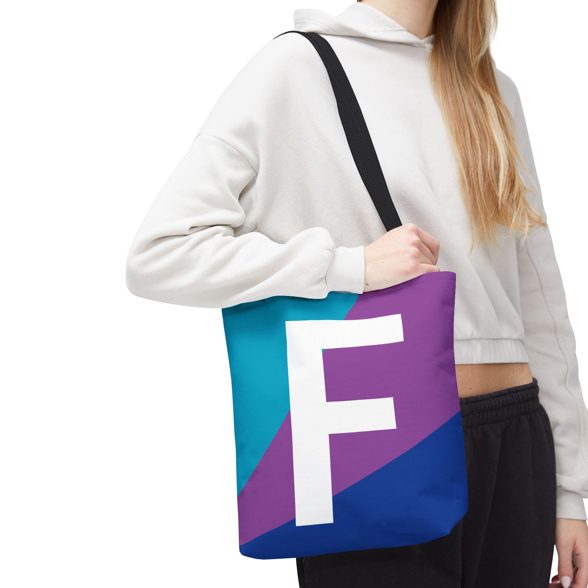 Monogram 'F' Colorblock Tote Bag — Personalized Initial F Shoulder Tote