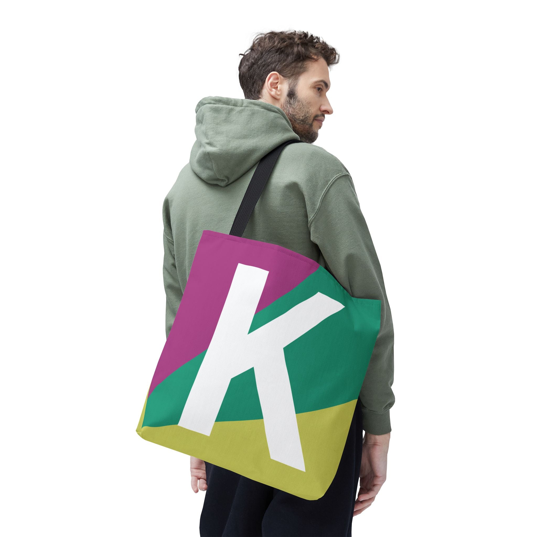 Monogram 'K' Colorblock Tote Bag — Personalized Initial K Shoulder Tote