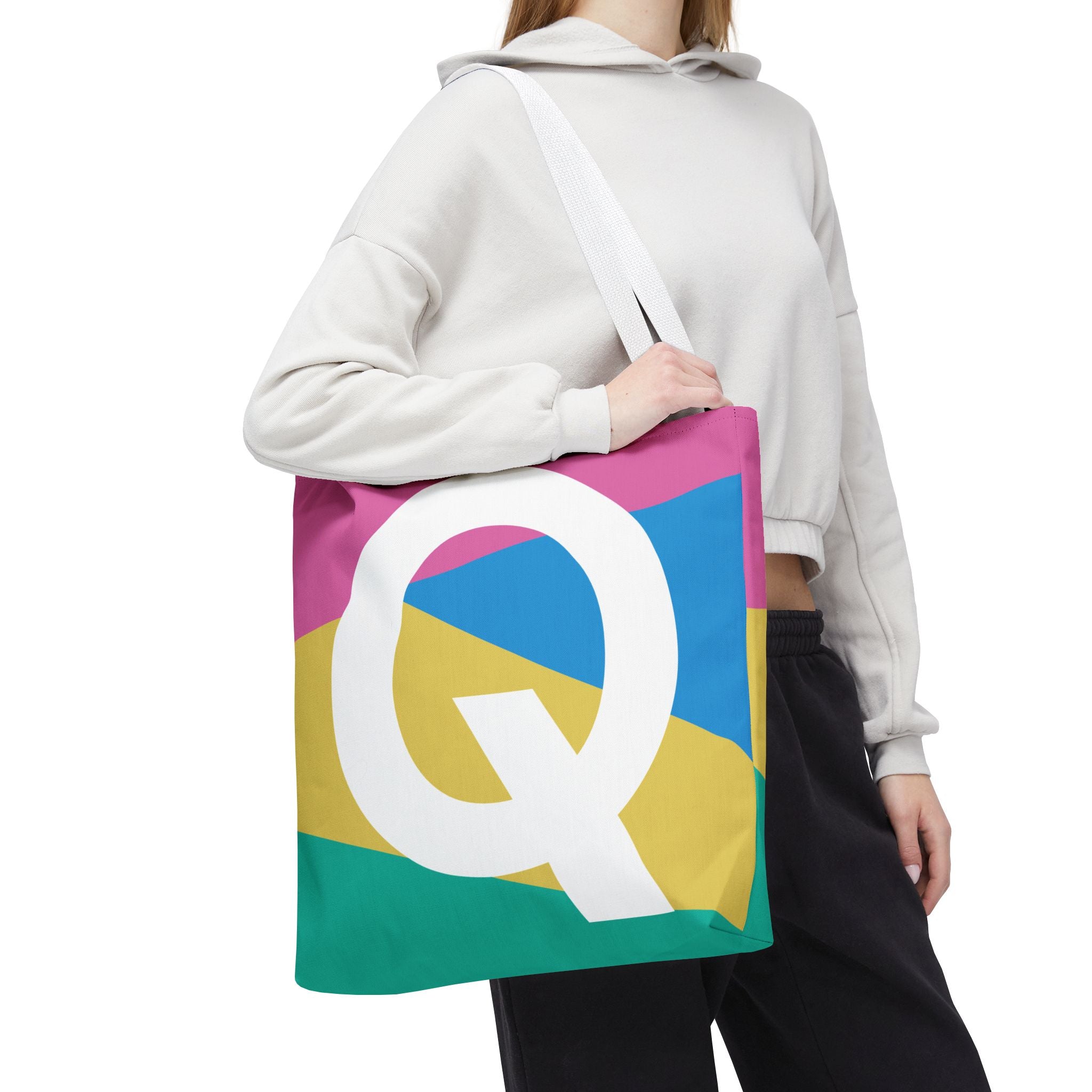 Monogram 'Q' Colorblock Tote Bag — Personalized Initial Q Shoulder Tote