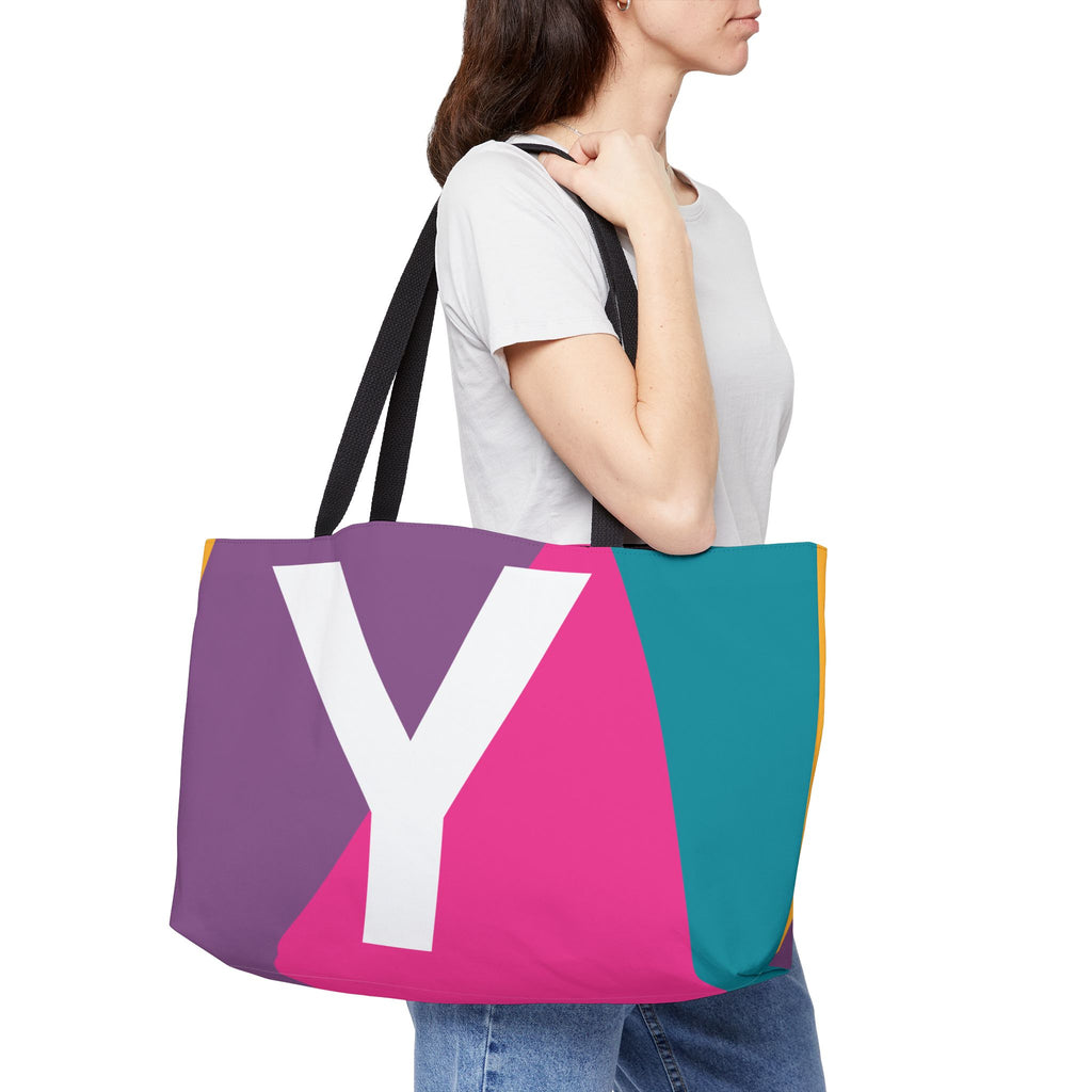 Personalized 'Y' Colorblock Tote Bag — Monogram Weekender Tote
