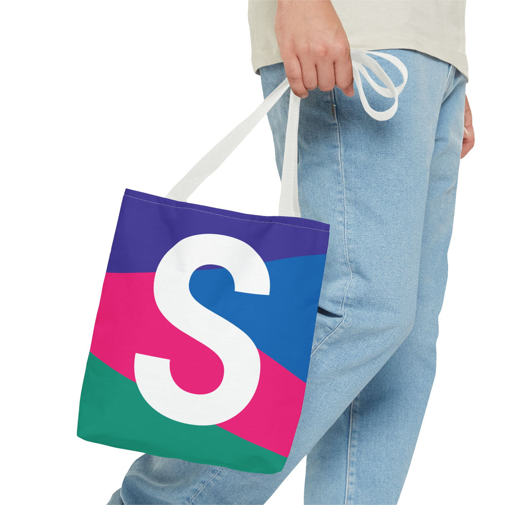 Monogram 'S' Colorblock Tote Bag — Personalized Initial S Shoulder Tote