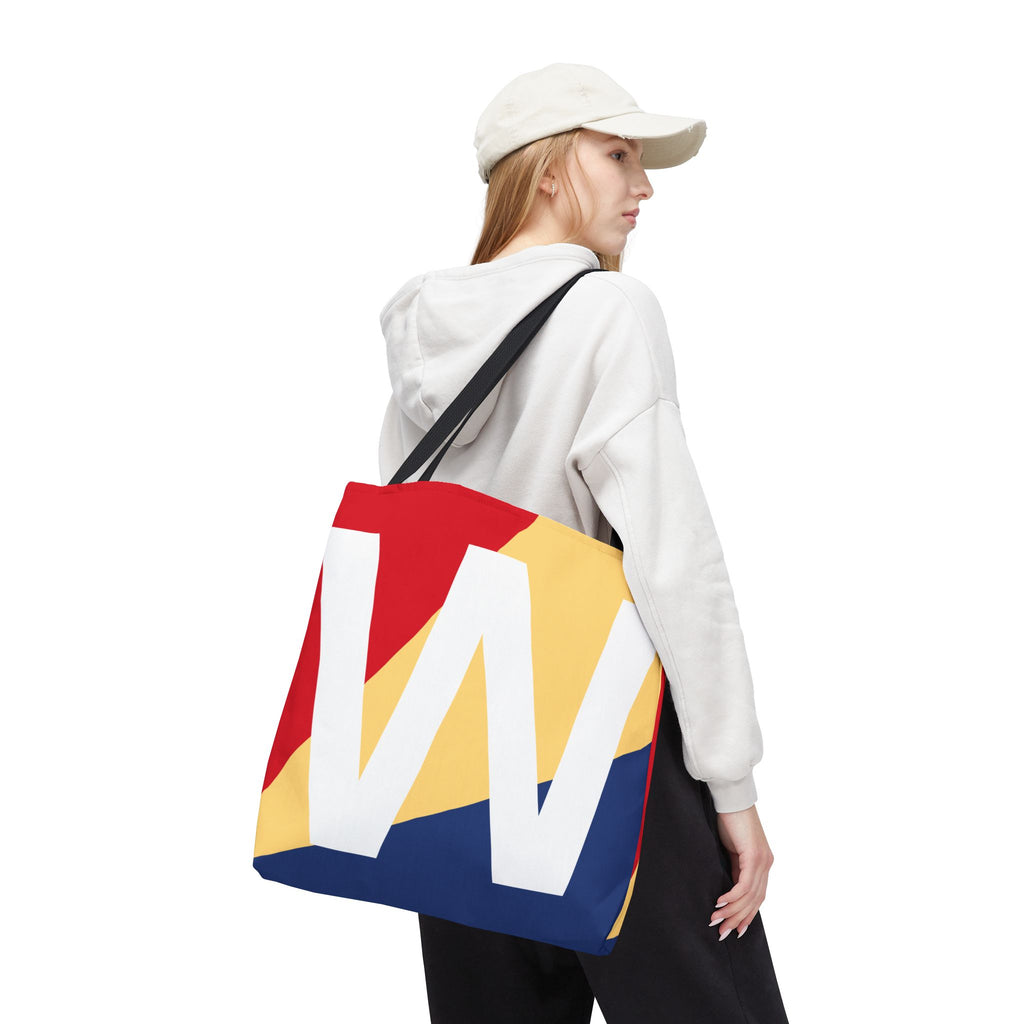 Monogram 'W' Colorblock Tote Bag — Personalized Initial W Shoulder Tote