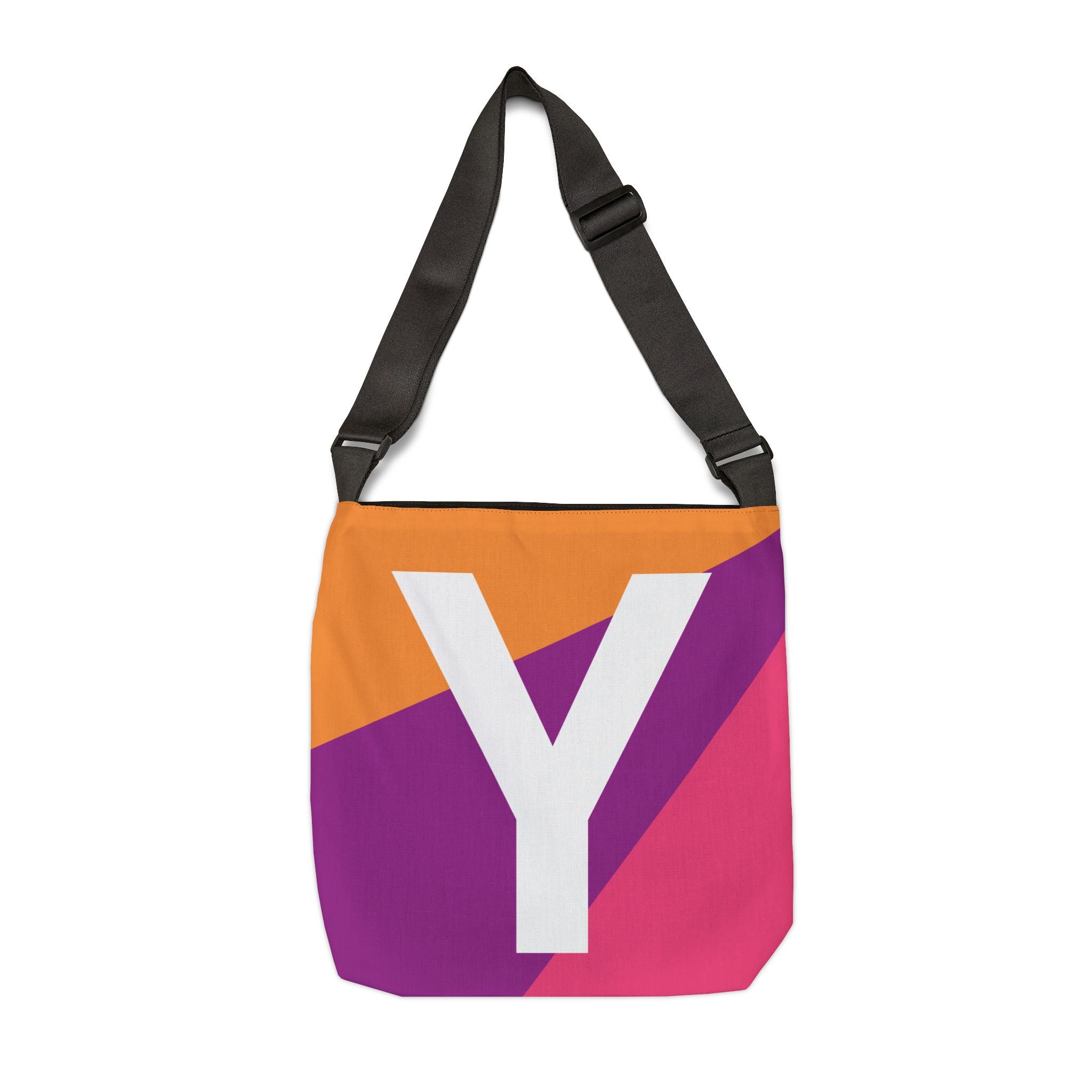 Initial Letter 'Y' Colorblock Adjustable Tote Bag — Monogram Alphabet Shoulder Bag