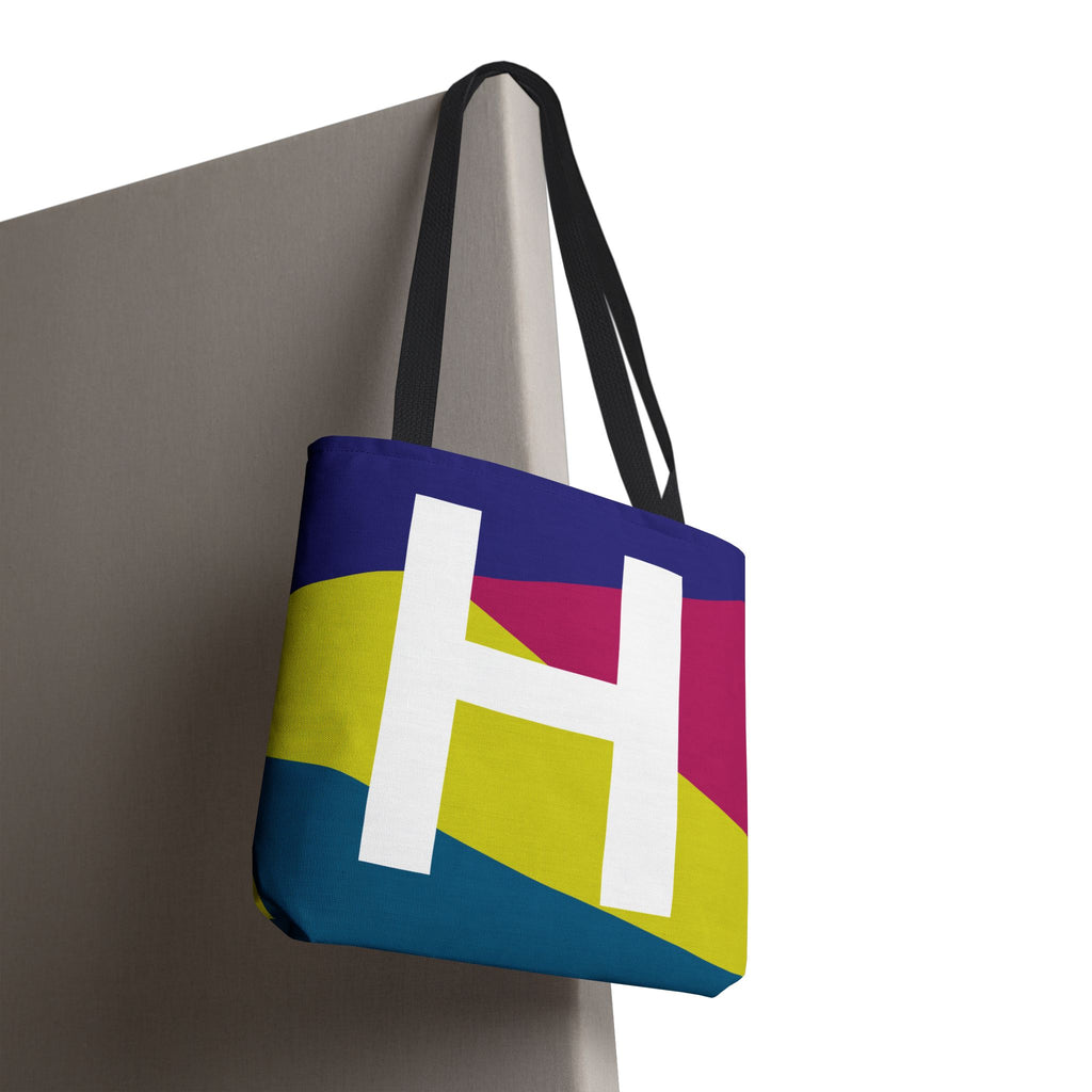 Monogram 'H' Colorblock Tote Bag — Personalized Initial H Shoulder Tote
