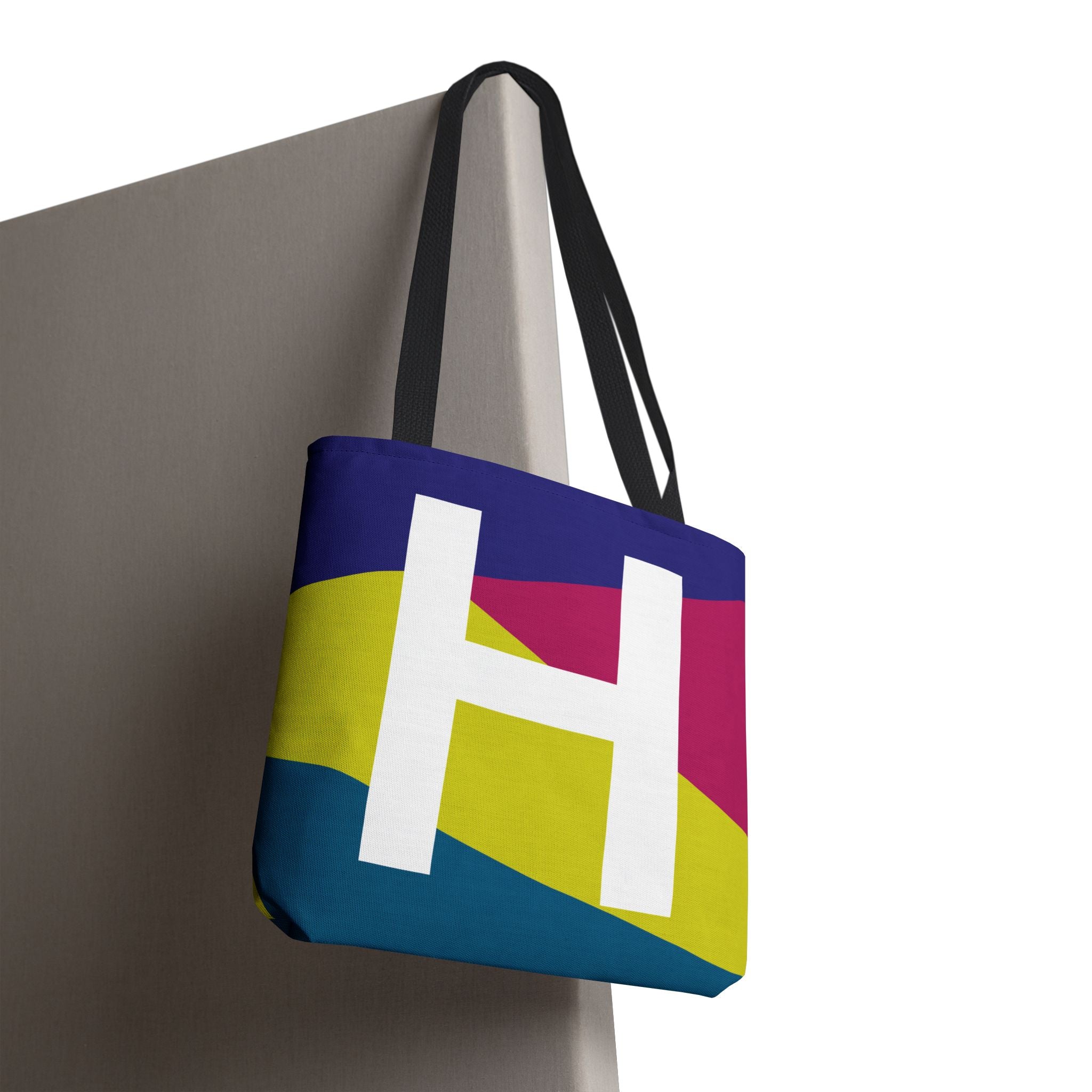 Monogram 'H' Colorblock Tote Bag — Personalized Initial H Shoulder Tote