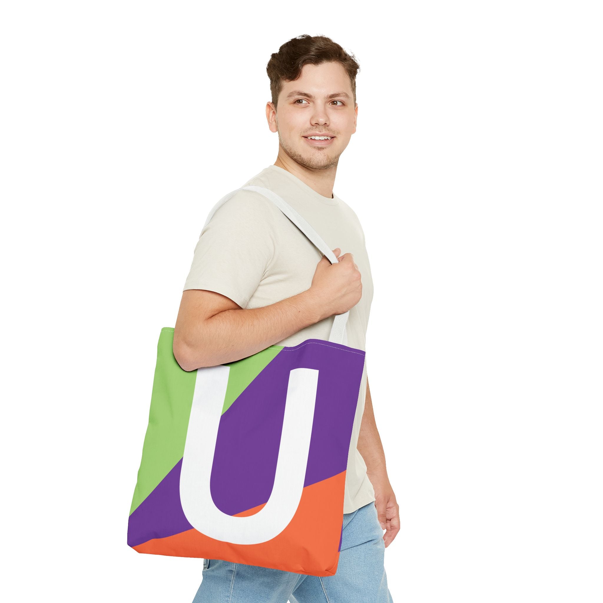 Monogram 'U' Colorblock Tote Bag — Personalized Initial U Shoulder Tote