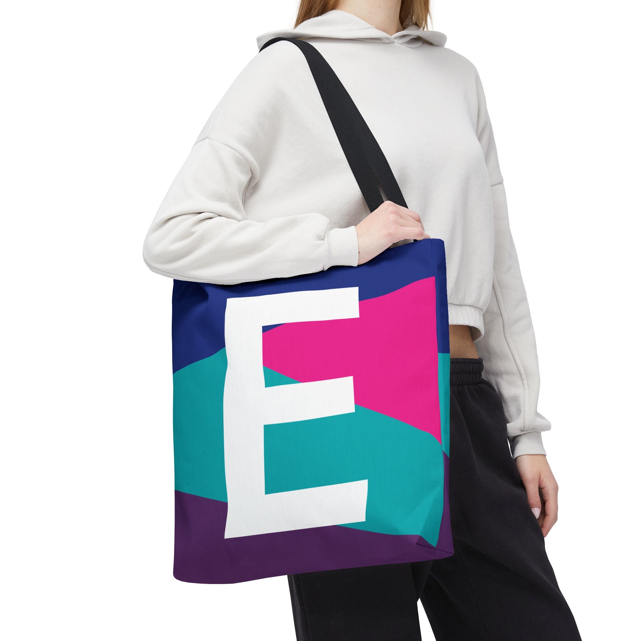 Monogram 'E' Colorblock Tote Bag — Personalized Initial E Shoulder Tote