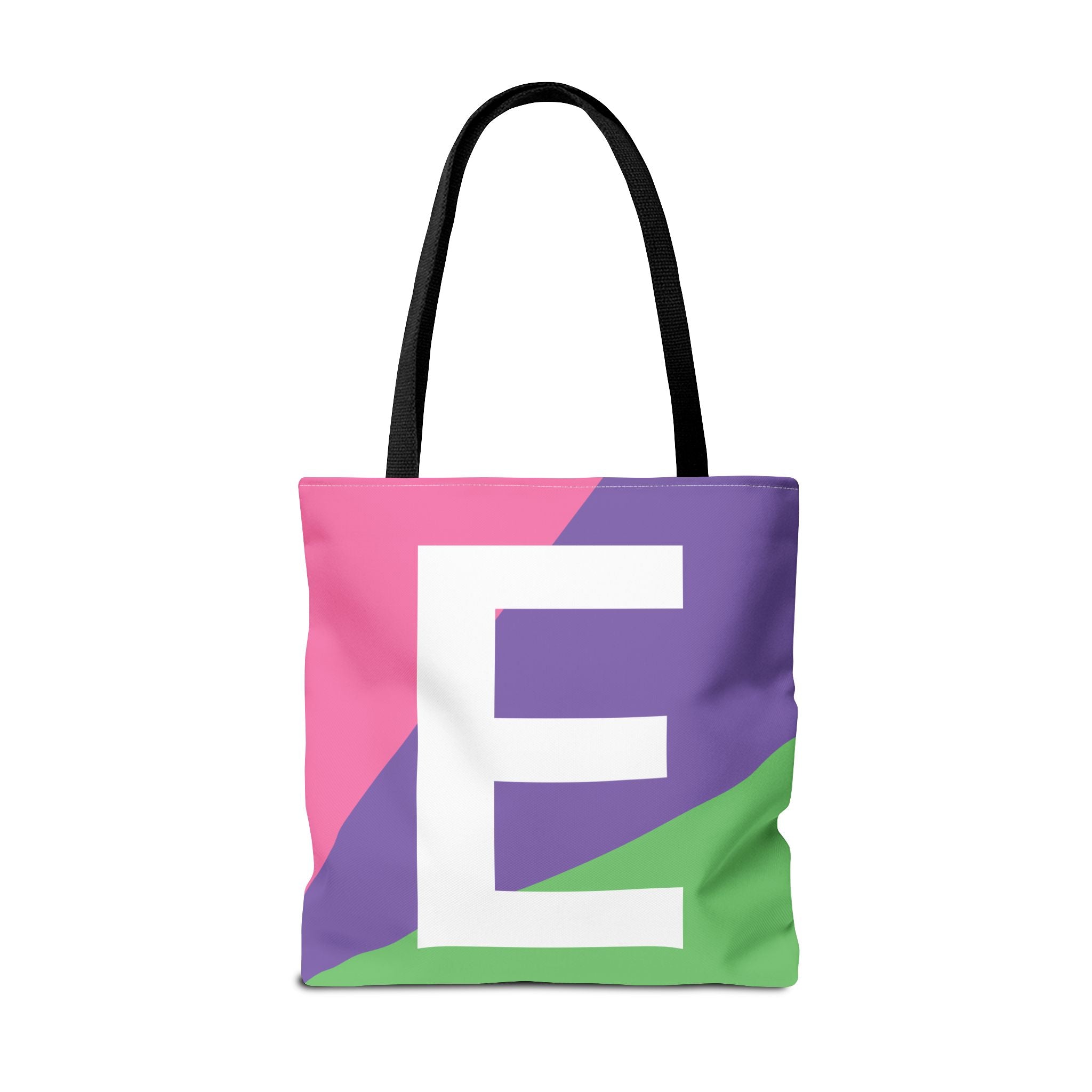 Monogram 'E' Colorblock Tote Bag — Personalized Initial E Shoulder Tote