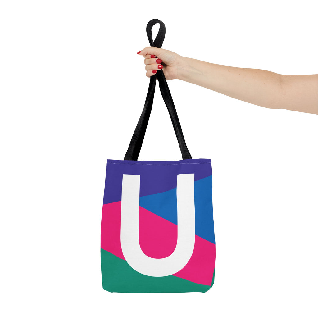 Monogram 'U' Colorblock Tote Bag — Personalized Initial U Shoulder Tote