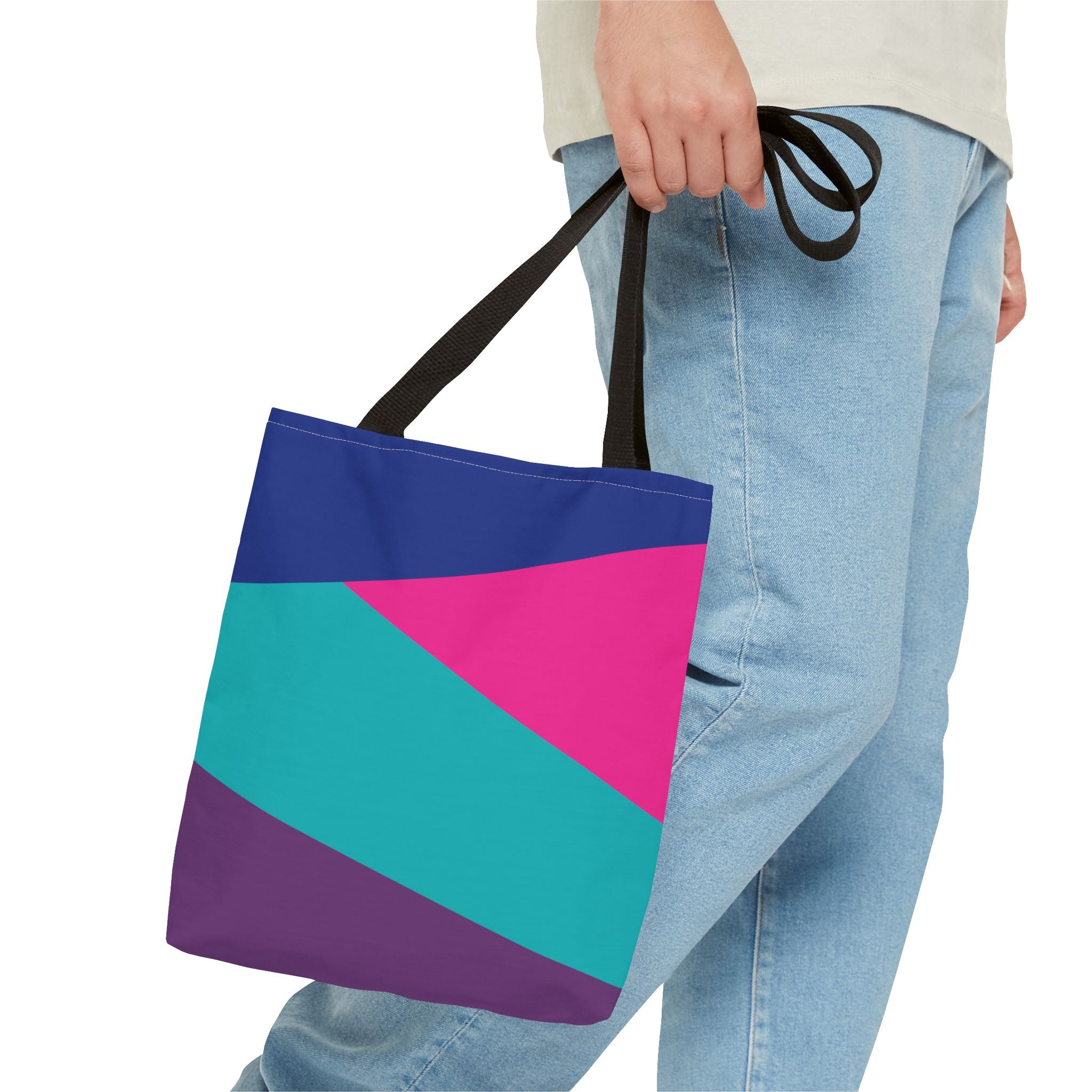 Retro 80s & 90s Inspired Color Block Tote Bag | Stylish Everyday Canvas Shoulder Bag