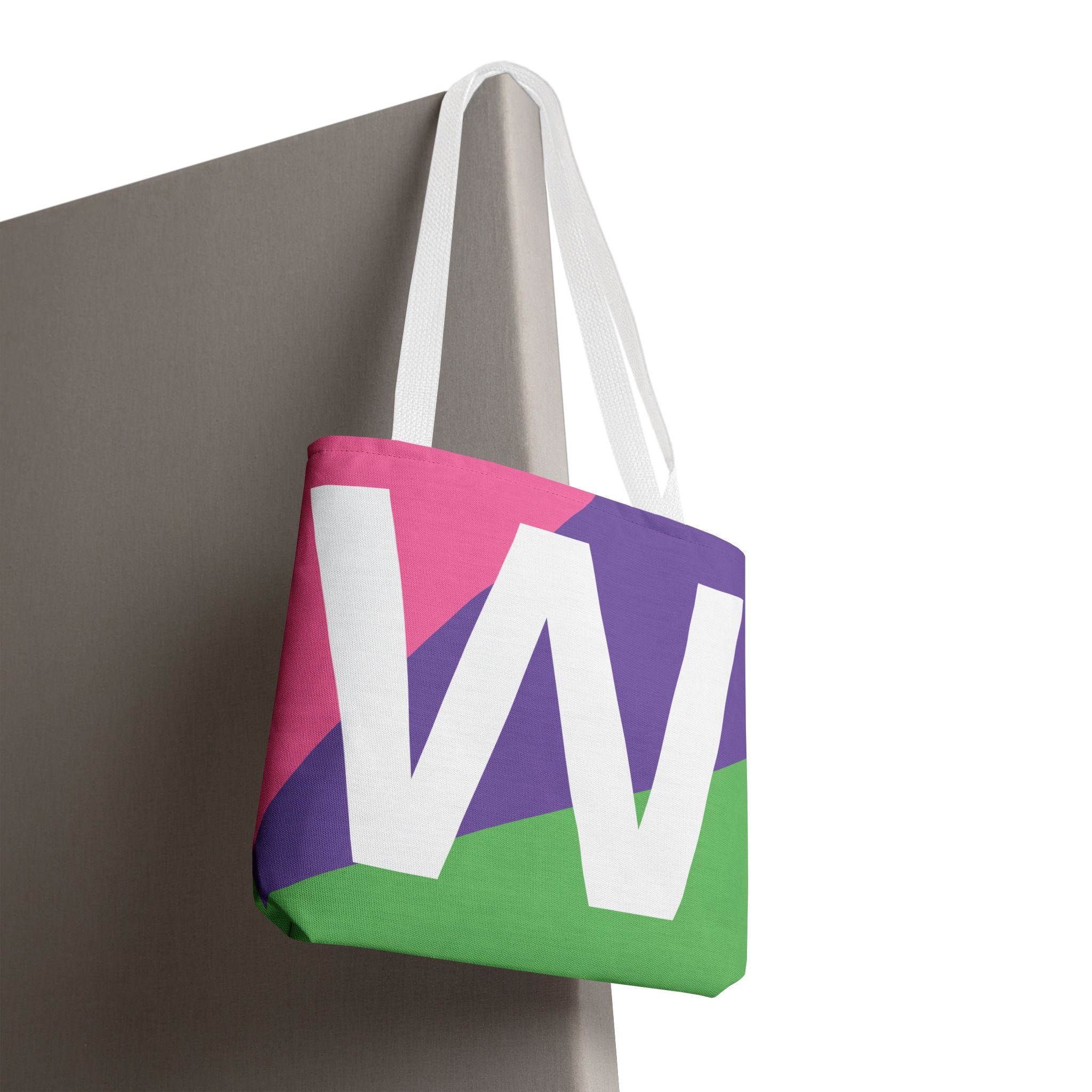 Monogram 'W' Colorblock Tote Bag — Personalized Initial W Shoulder Tote