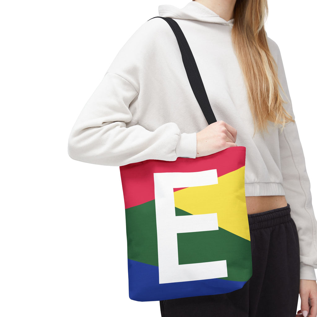 Monogram 'E' Colorblock Tote Bag — Personalized Initial E Shoulder Tote