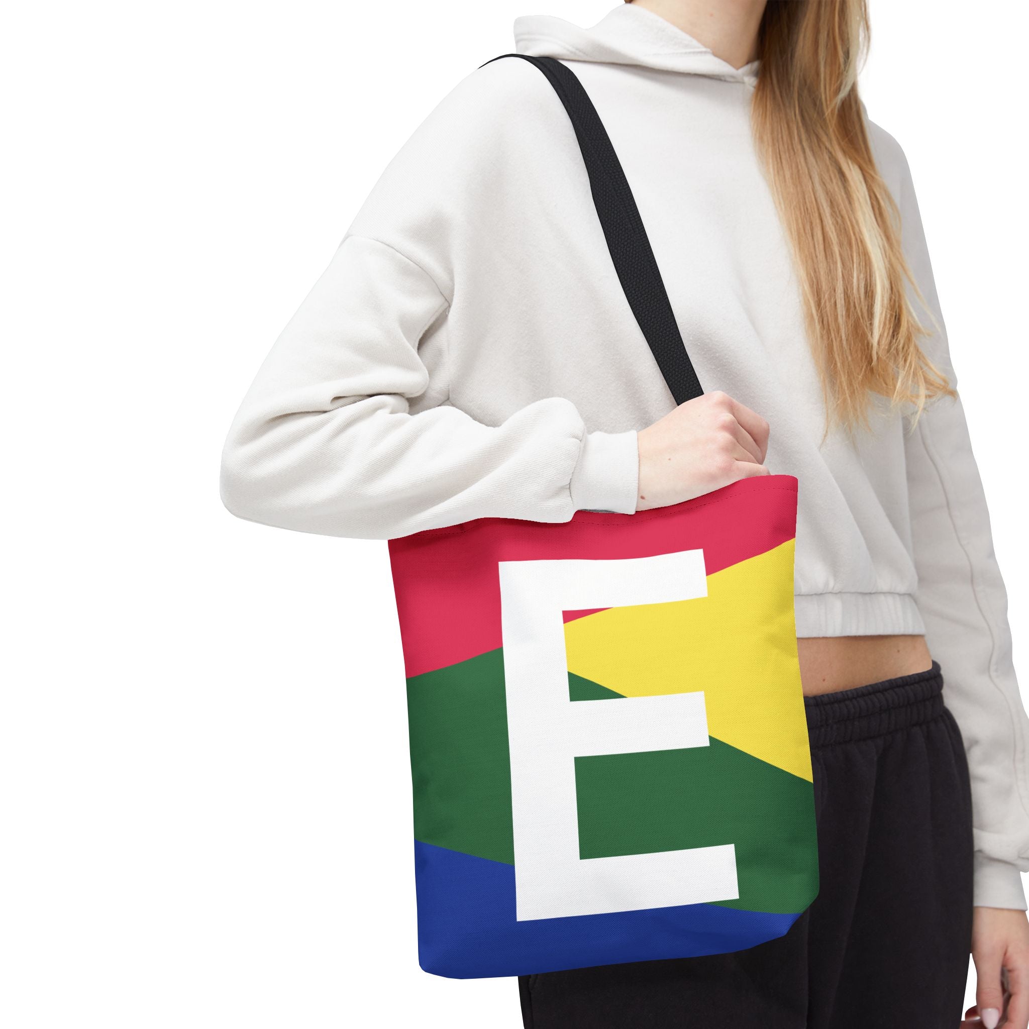 Monogram 'E' Colorblock Tote Bag — Personalized Initial E Shoulder Tote