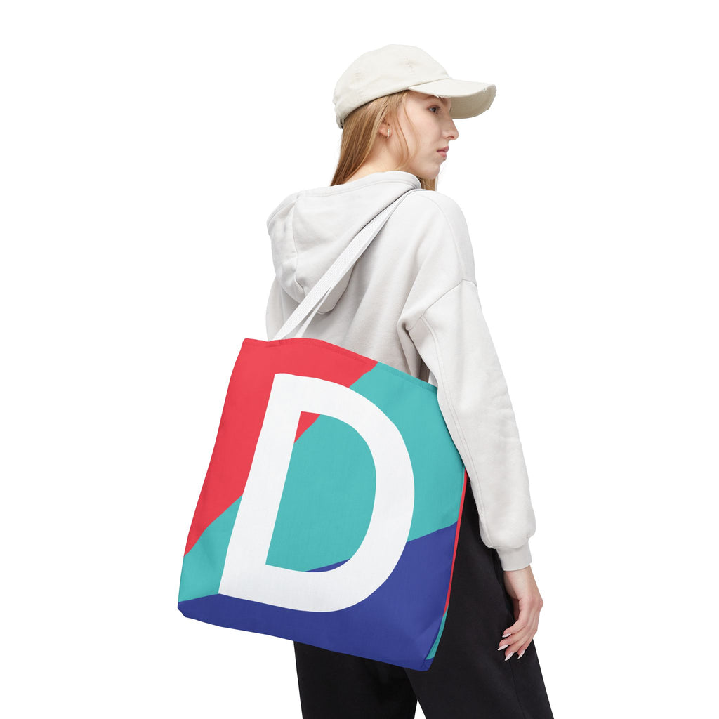 Monogram 'D' Colorblock Tote Bag — Personalized Initial D Shoulder Tote