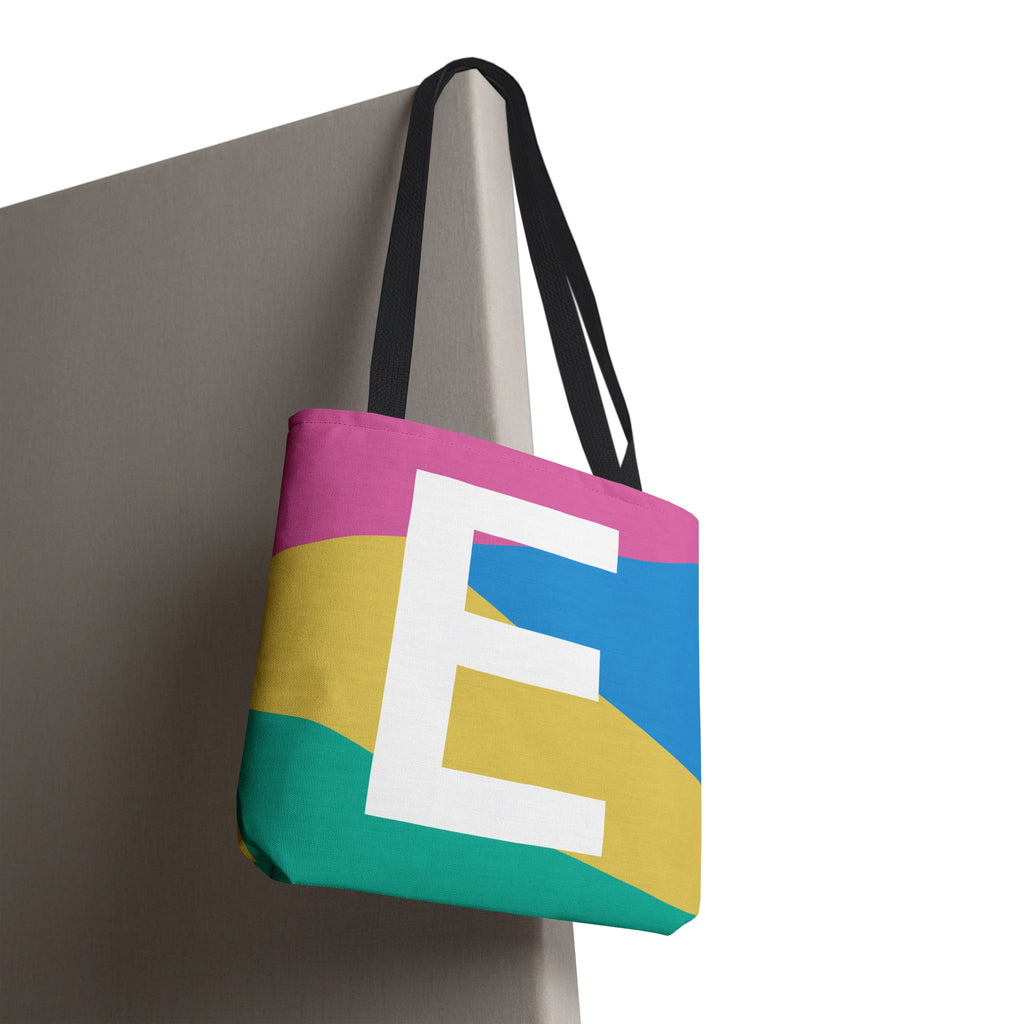 Monogram 'E' Colorblock Tote Bag — Personalized Initial E Shoulder Tote