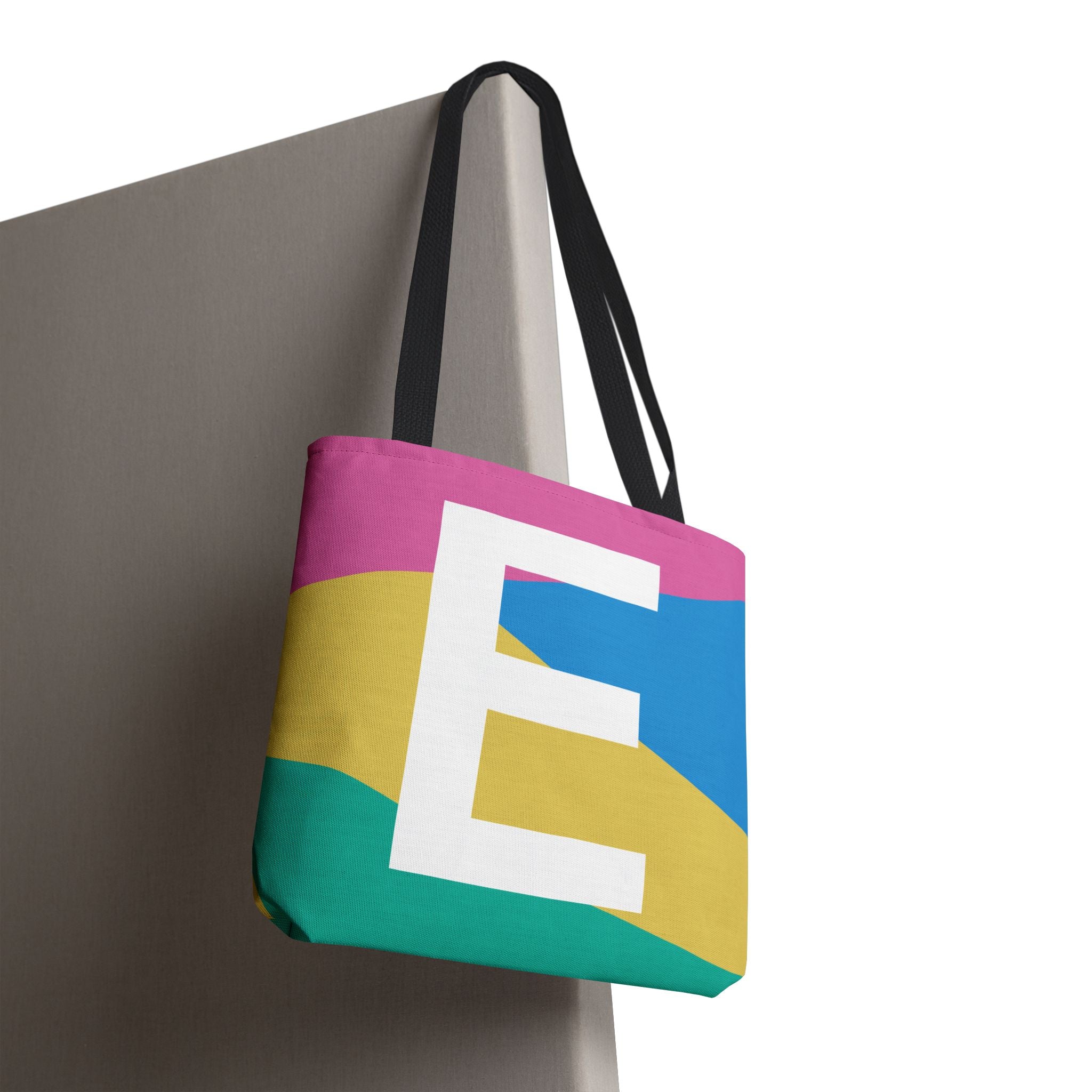 Monogram 'E' Colorblock Tote Bag — Personalized Initial E Shoulder Tote