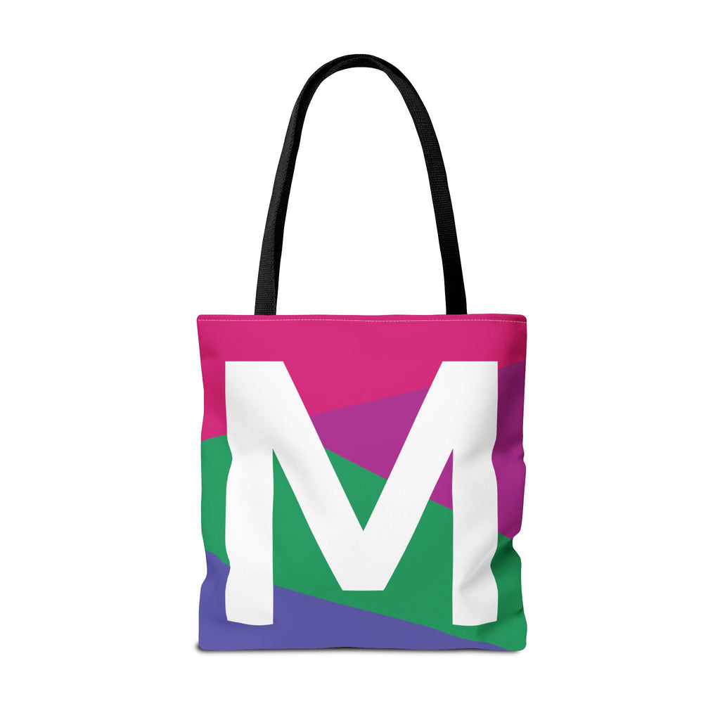 Monogram 'M' Colorblock Tote Bag — Personalized Initial M Shoulder Tote