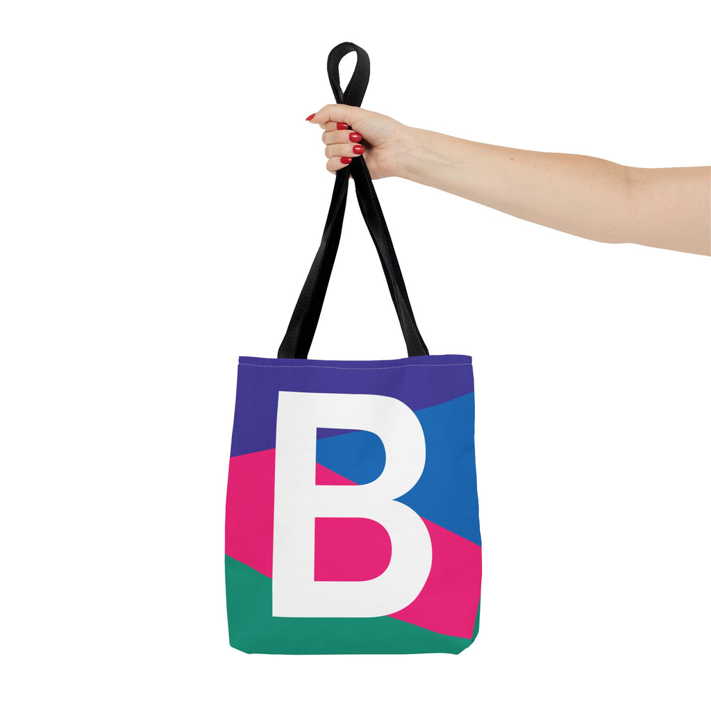 Monogram 'B' Colorblock Tote Bag — Personalized Initial B Shoulder Tote
