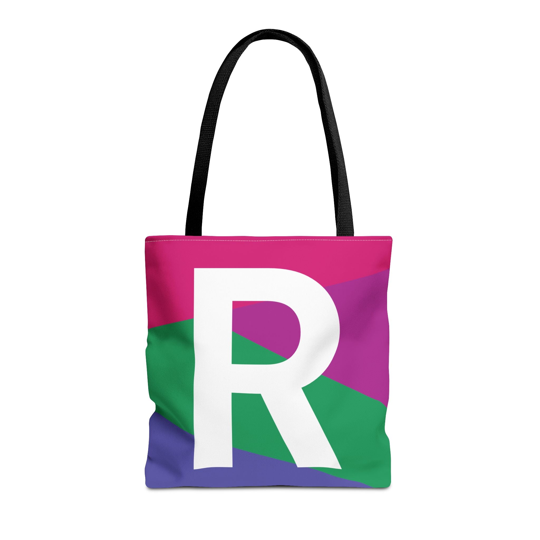Monogram 'R' Colorblock Tote Bag — Personalized Initial R Shoulder Tote