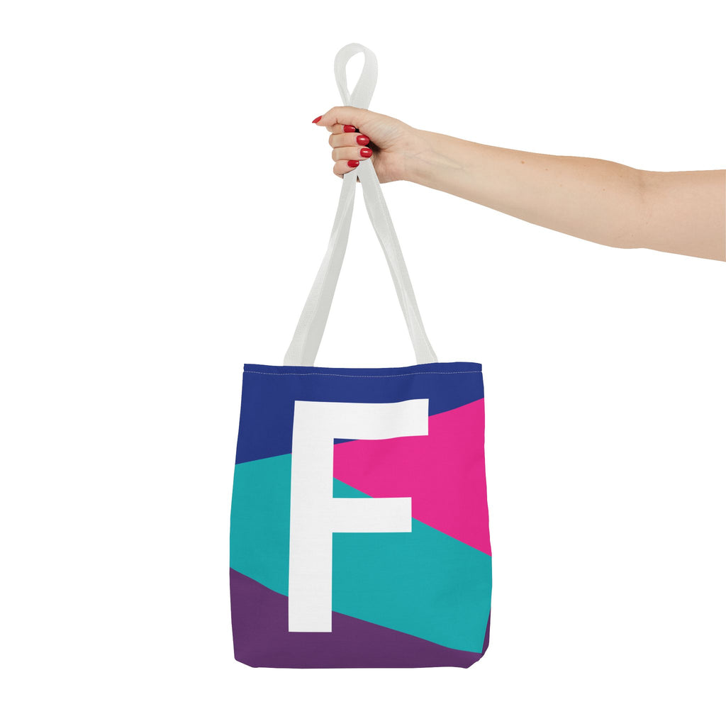Monogram 'F' Colorblock Tote Bag — Personalized Initial F Shoulder Tote