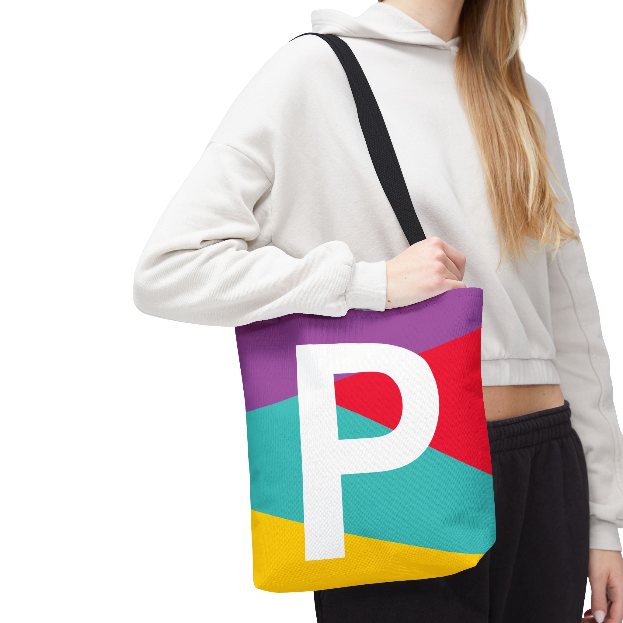 Monogram 'P' Colorblock Tote Bag — Personalized Initial P Shoulder Tote