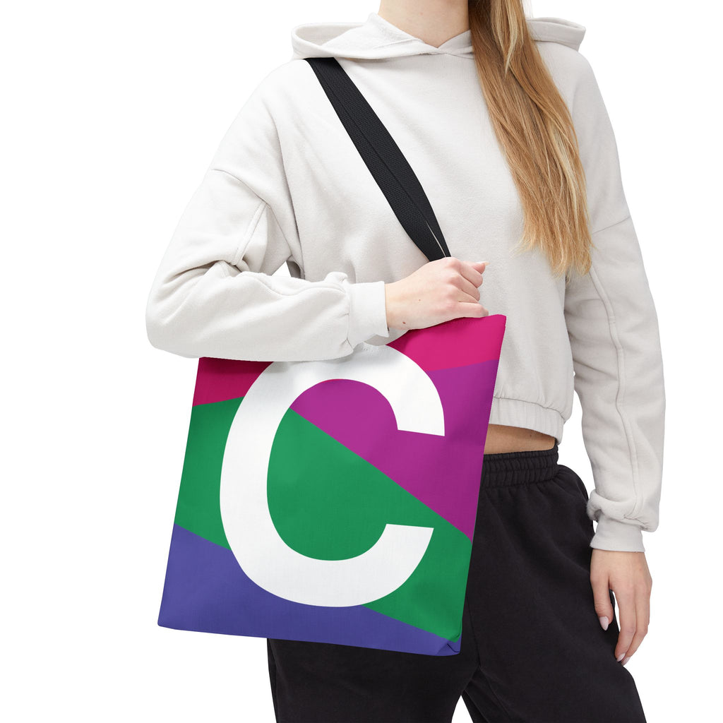 Monogram 'C' Colorblock Tote Bag — Personalized Initial C Shoulder Tote