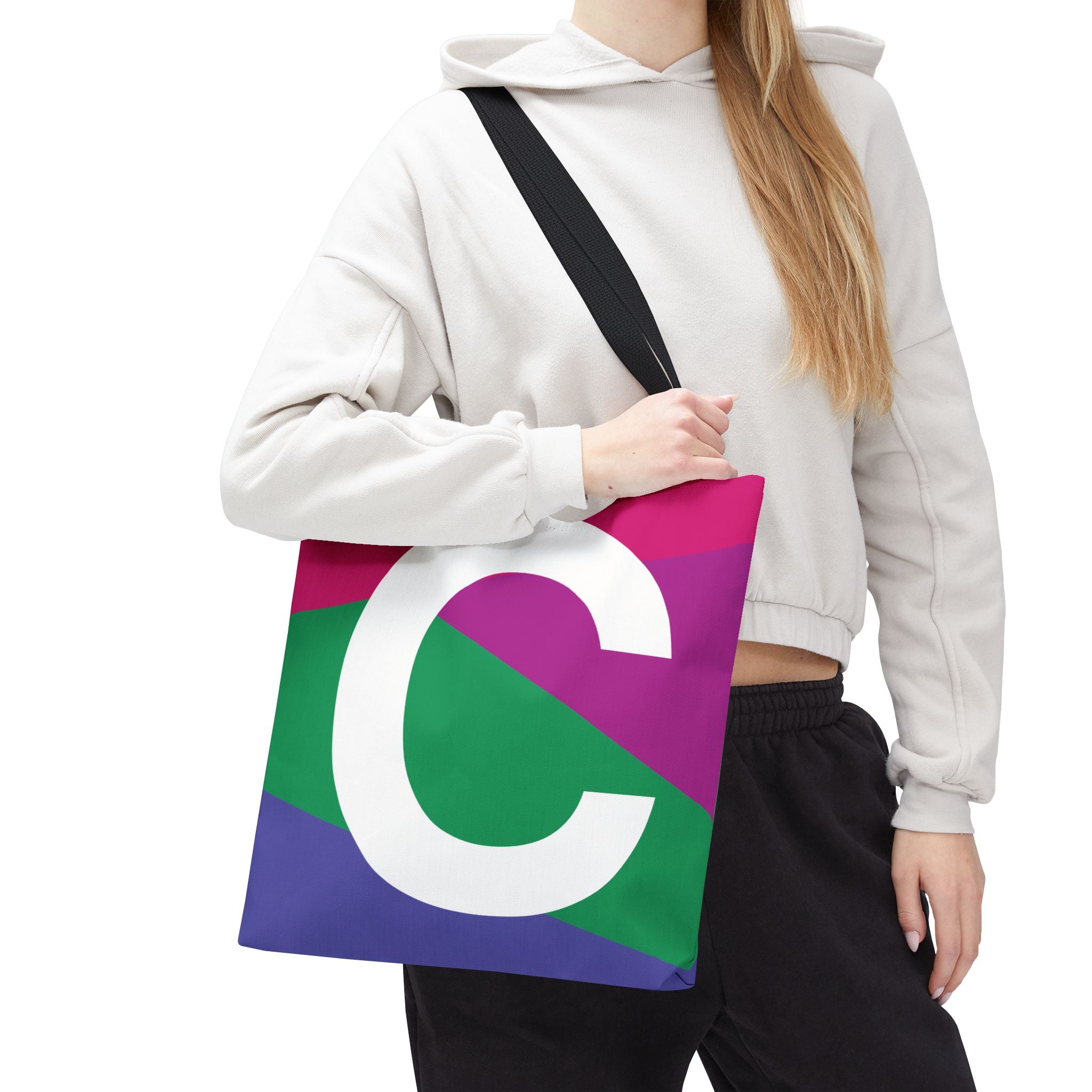 Monogram 'C' Colorblock Tote Bag — Personalized Initial C Shoulder Tote