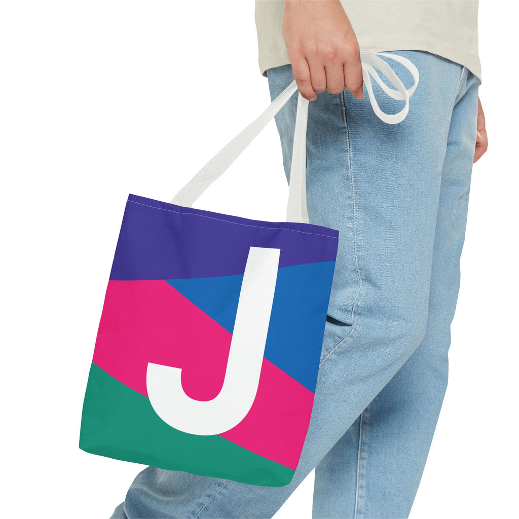 Monogram 'J' Colorblock Tote Bag — Personalized Initial J Shoulder Tote