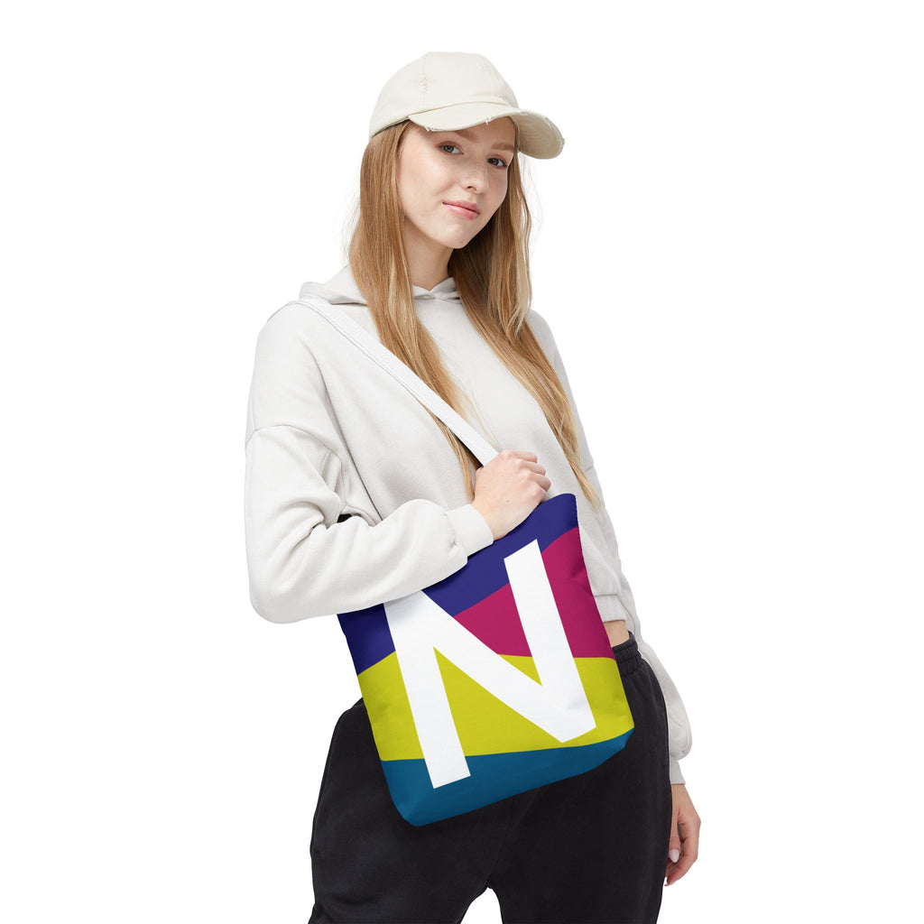 Monogram 'N' Colorblock Tote Bag — Personalized Initial N Shoulder Tote