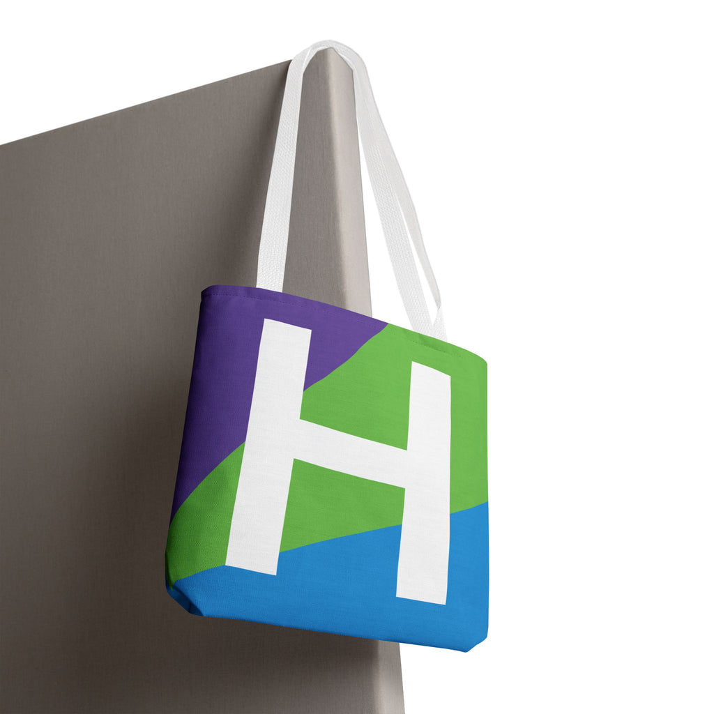 Monogram 'H' Colorblock Tote Bag — Personalized Initial H Shoulder Tote