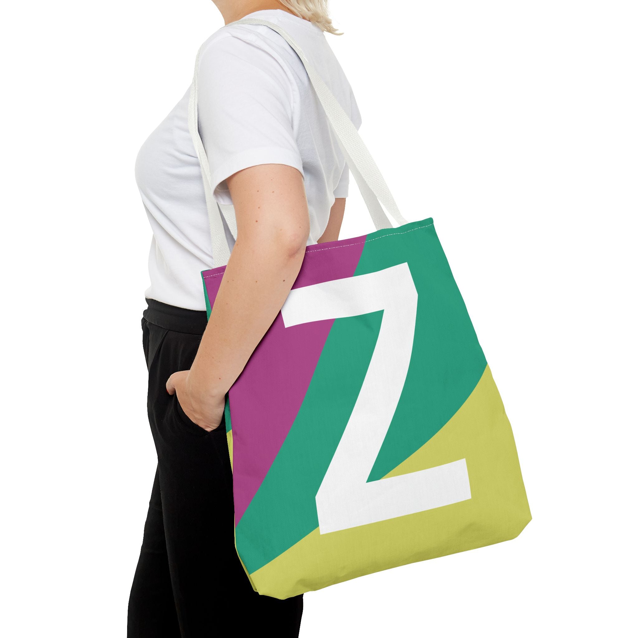 Monogram 'Z' Colorblock Tote Bag — Personalized Initial Z Shoulder Tote