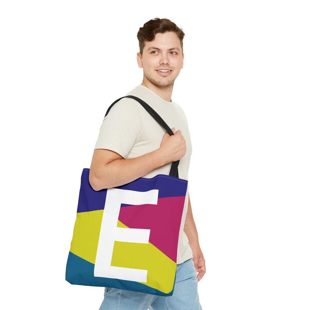 Monogram 'E' Colorblock Tote Bag — Personalized Initial E Shoulder Tote