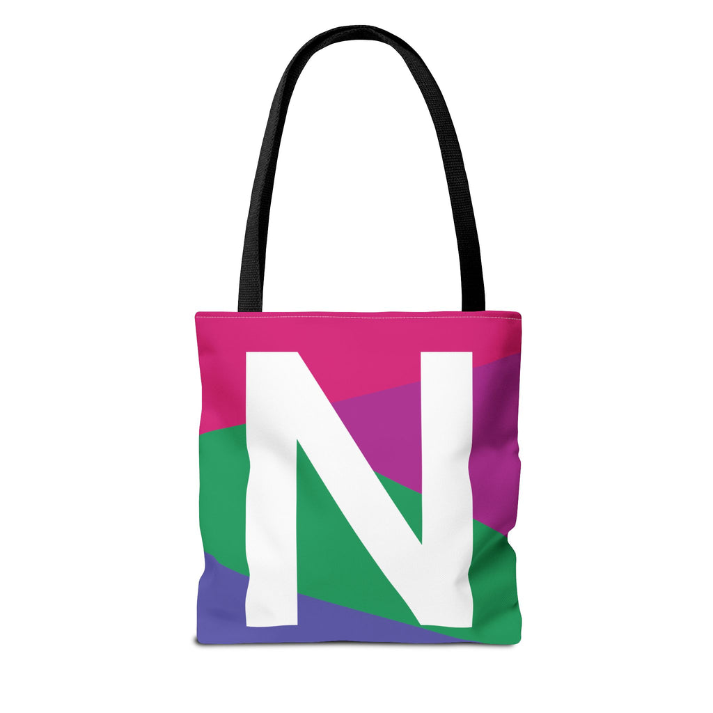 Monogram 'N' Colorblock Tote Bag — Personalized Initial N Shoulder Tote