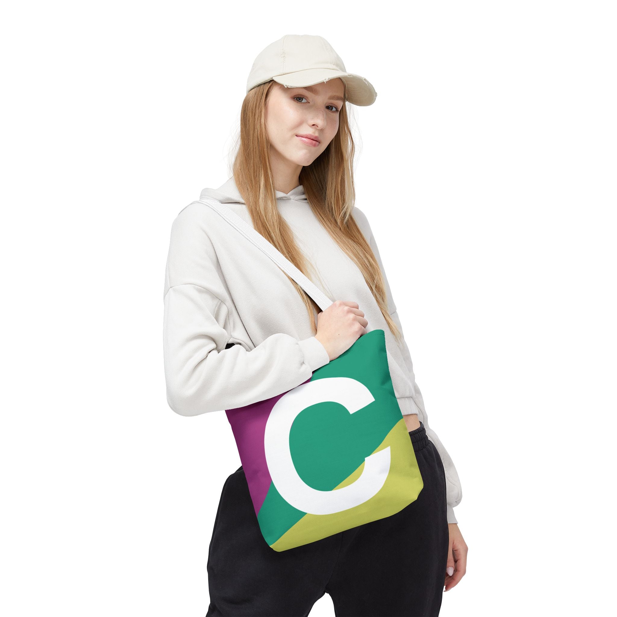 Monogram 'C' Colorblock Tote Bag — Personalized Initial C Shoulder Tote