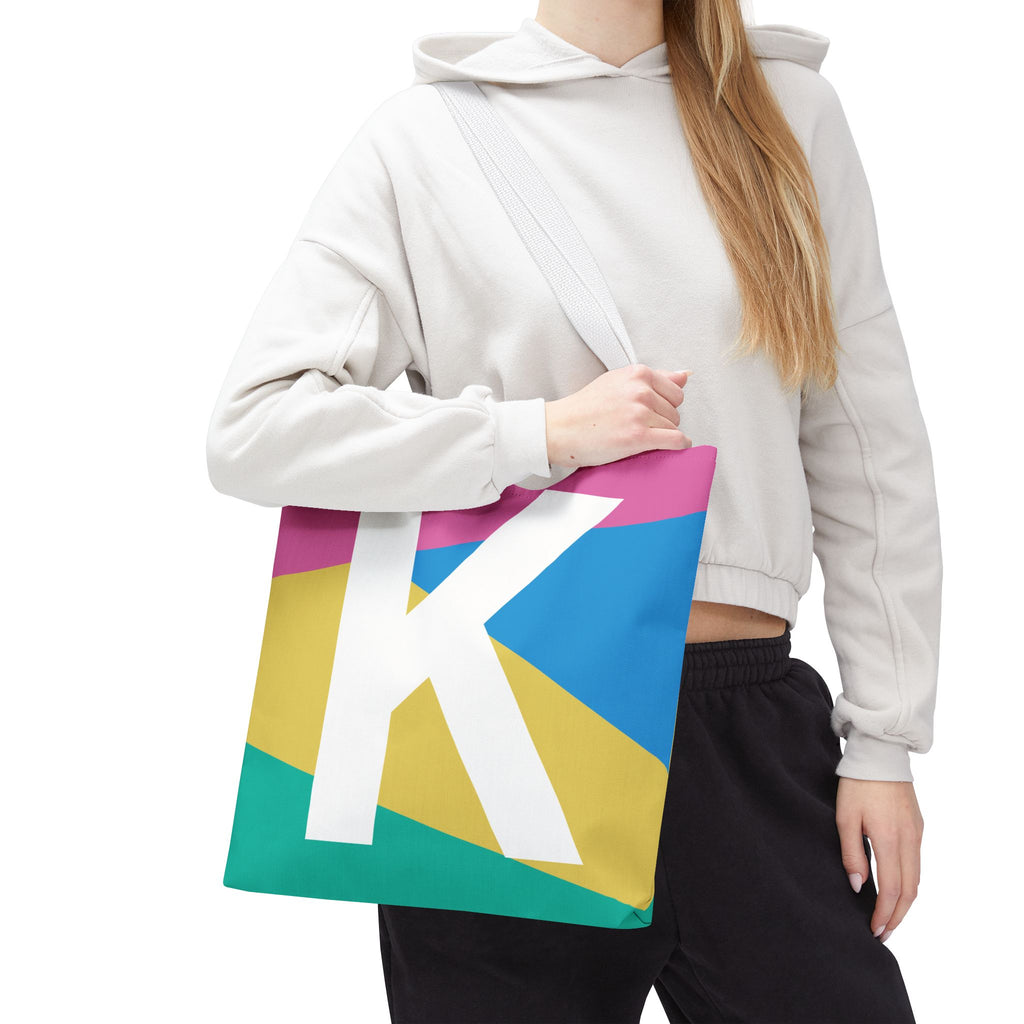 Monogram 'K' Colorblock Tote Bag — Personalized Initial K Shoulder Tote