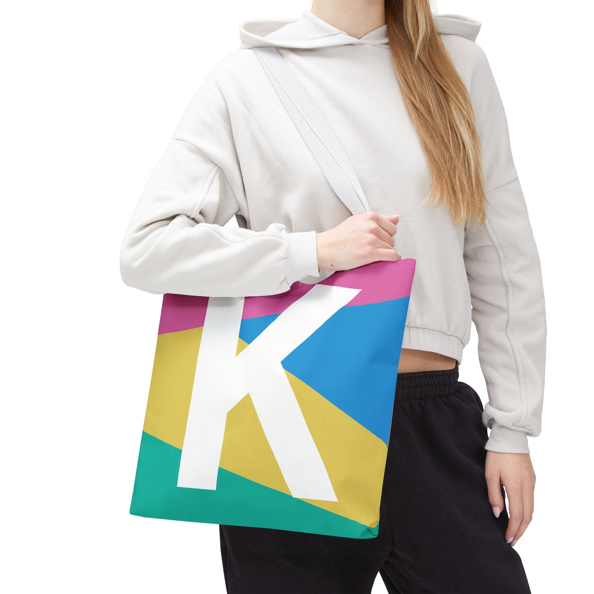Monogram 'K' Colorblock Tote Bag — Personalized Initial K Shoulder Tote
