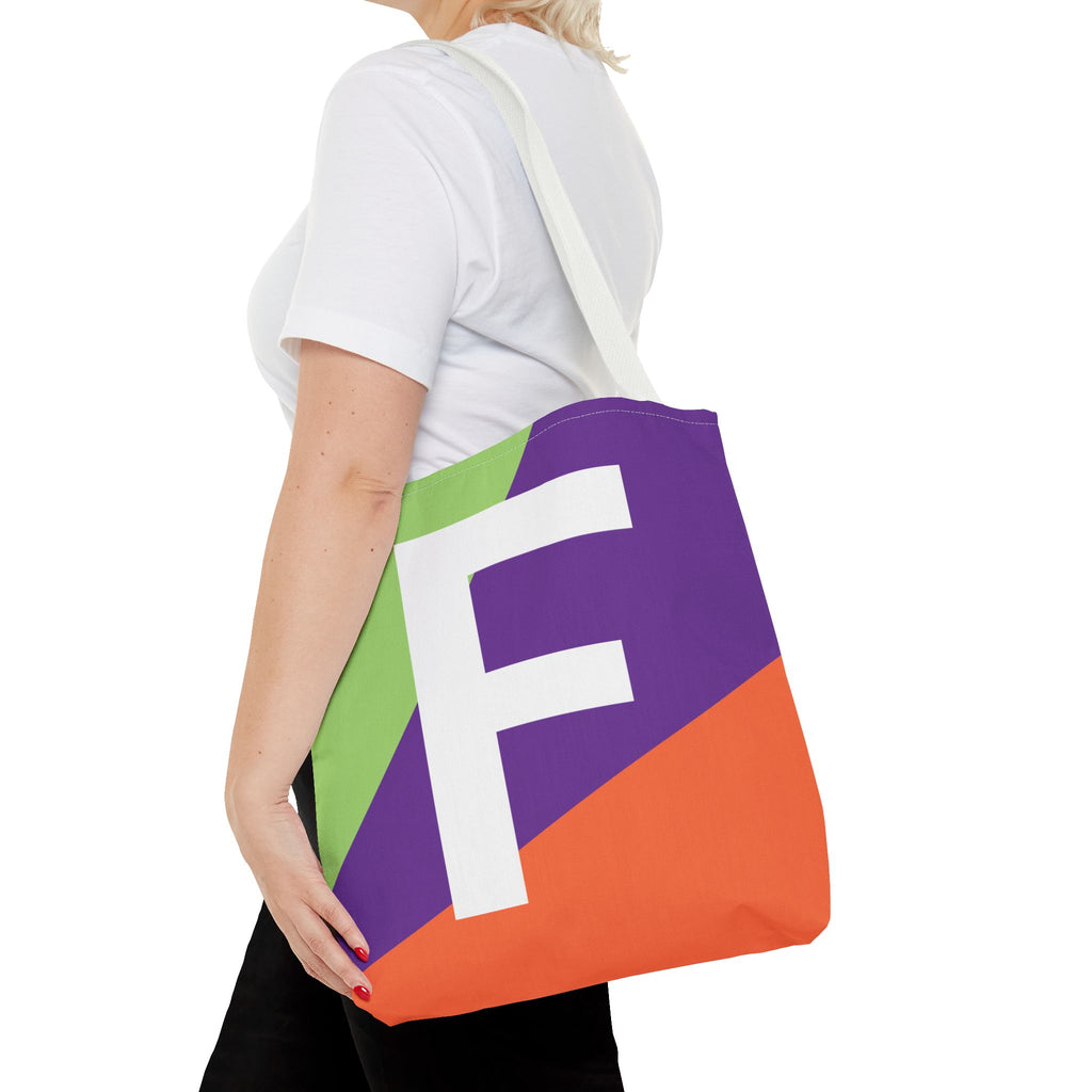 Monogram 'F' Colorblock Tote Bag — Personalized Initial F Shoulder Tote