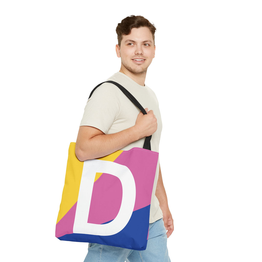 Monogram 'D' Colorblock Tote Bag — Personalized Initial D Shoulder Tote