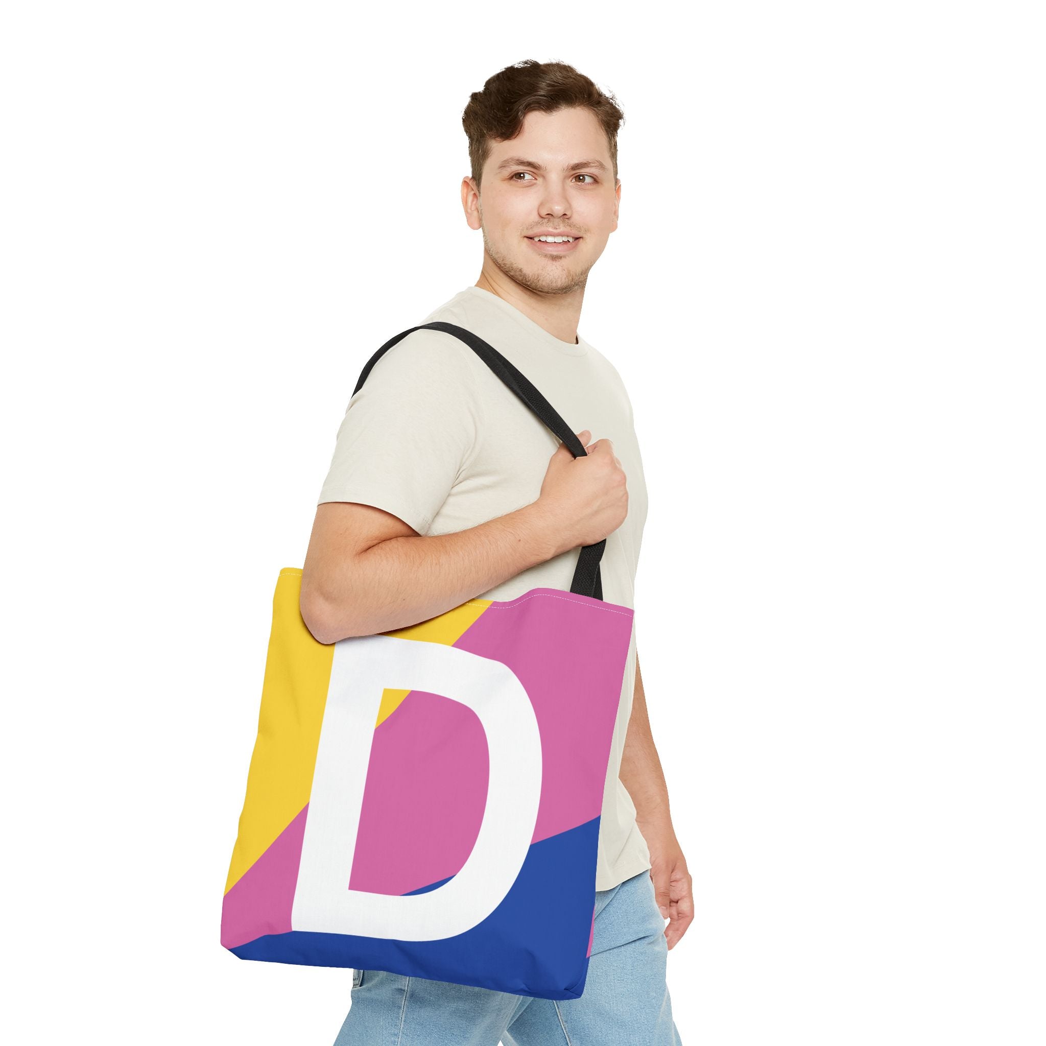 Monogram 'D' Colorblock Tote Bag — Personalized Initial D Shoulder Tote