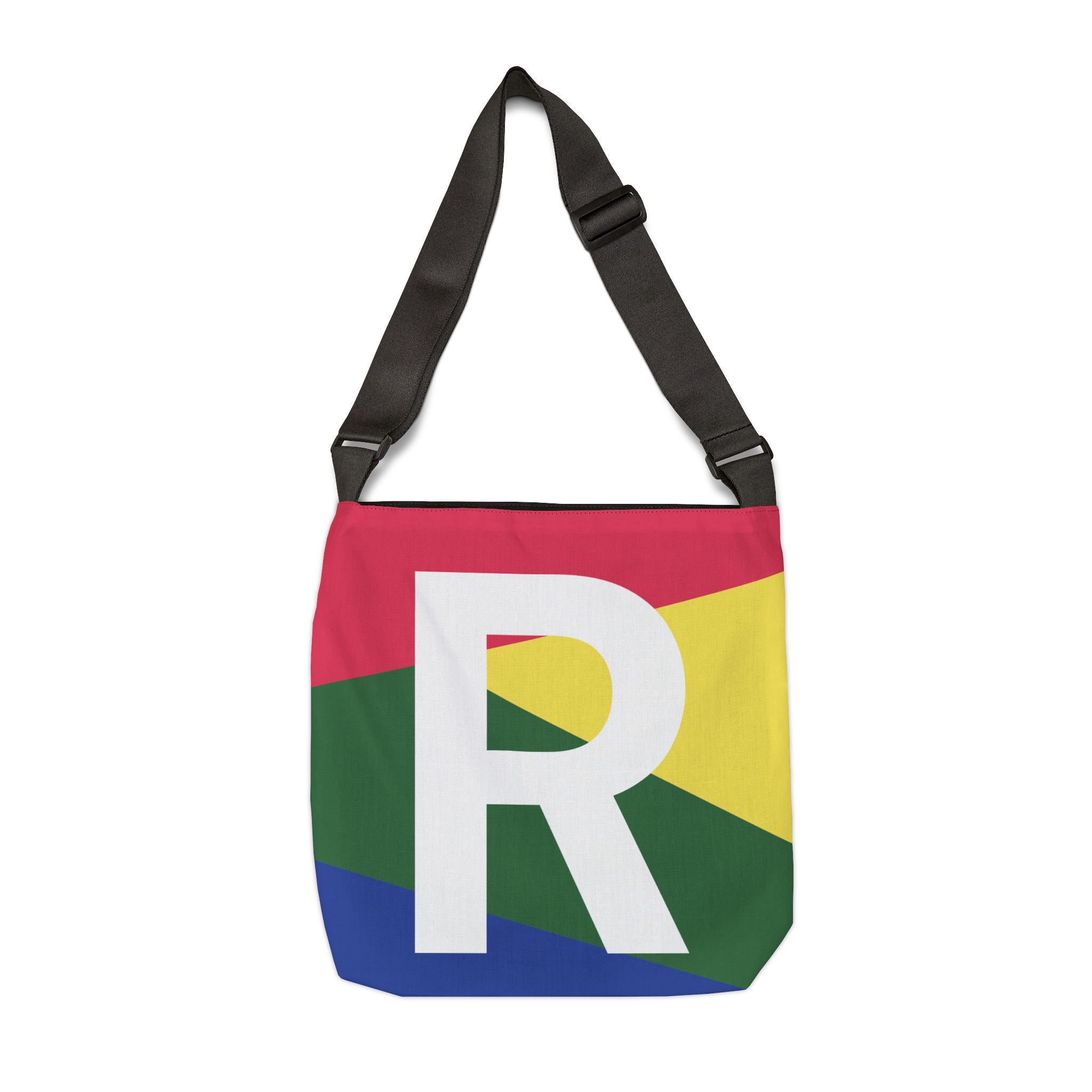 Initial Letter 'R' Colorblock Adjustable Tote Bag — Monogram Alphabet Shoulder Bag
